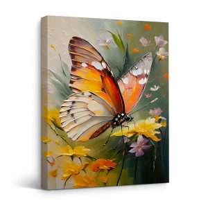 Butterfly & Floral Painting Framed Canvas Wall Art