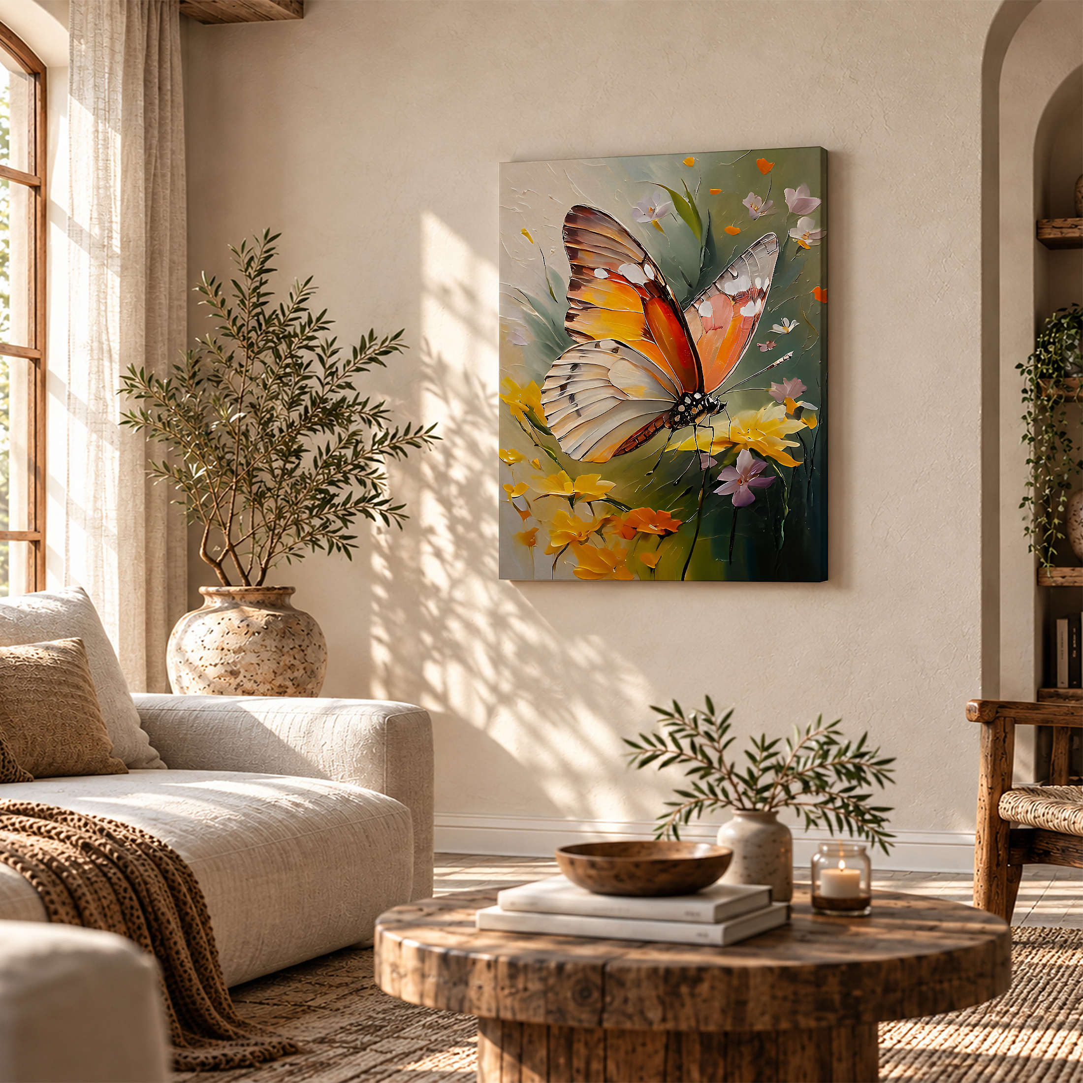 Butterfly & Floral Painting Framed Canvas Wall Art - Image 4