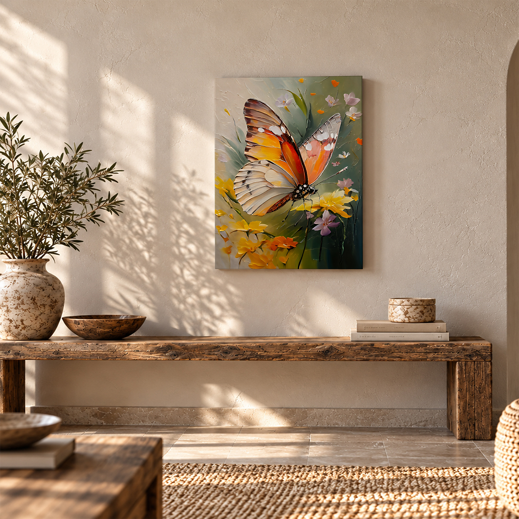 Butterfly & Floral Painting Framed Canvas Wall Art - Image 5