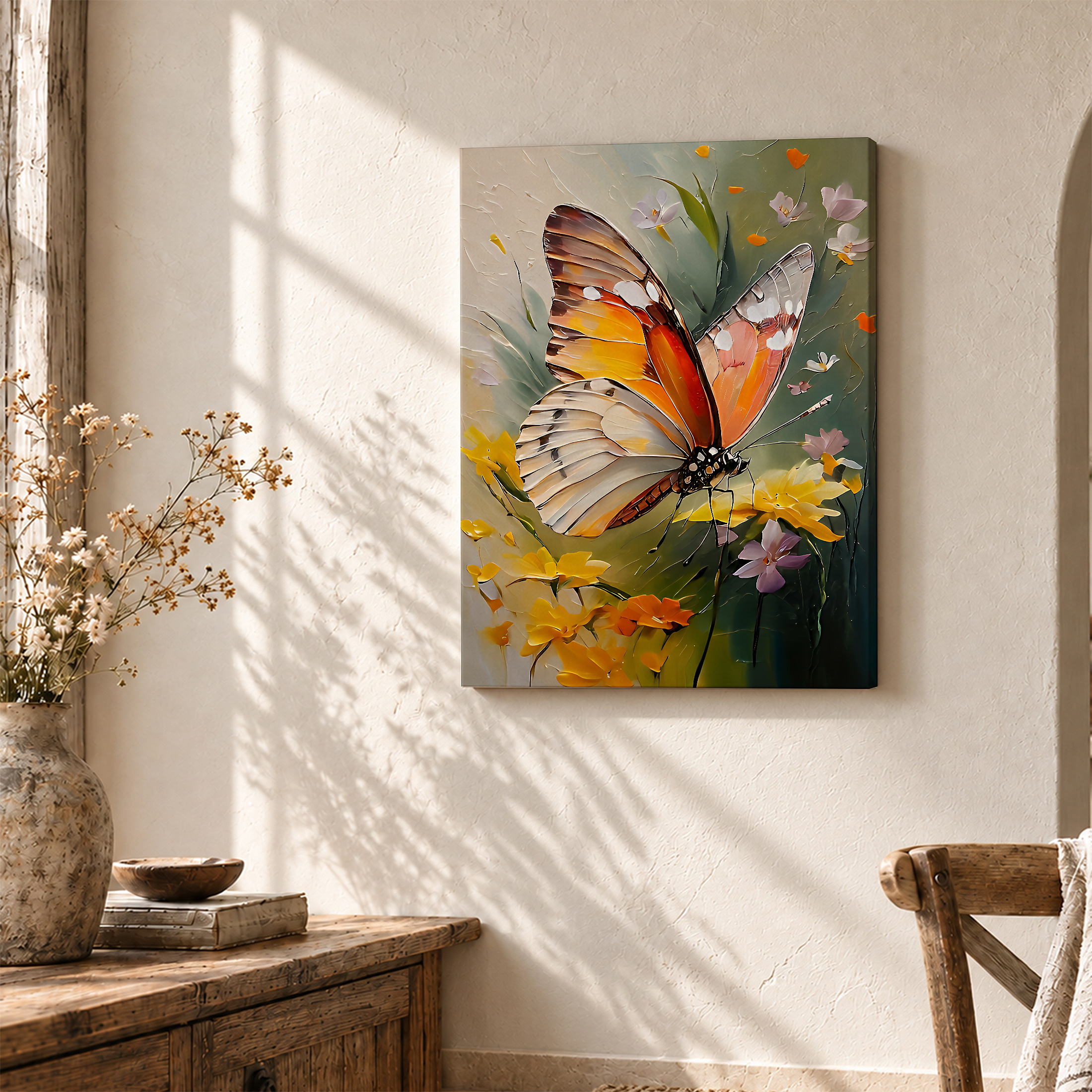 Butterfly & Floral Painting Framed Canvas Wall Art - Image 3