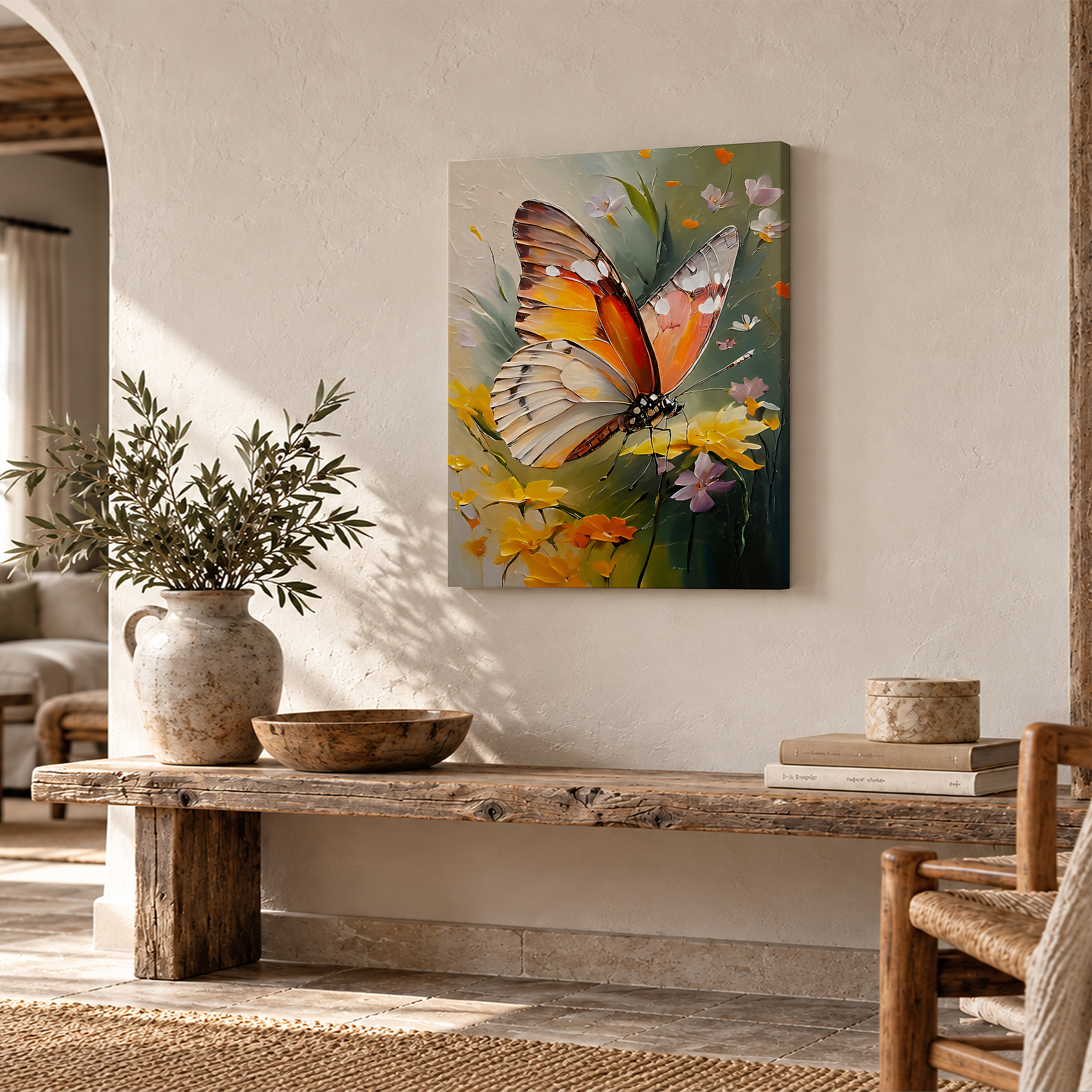 Butterfly & Floral Painting Framed Canvas Wall Art - Image 2