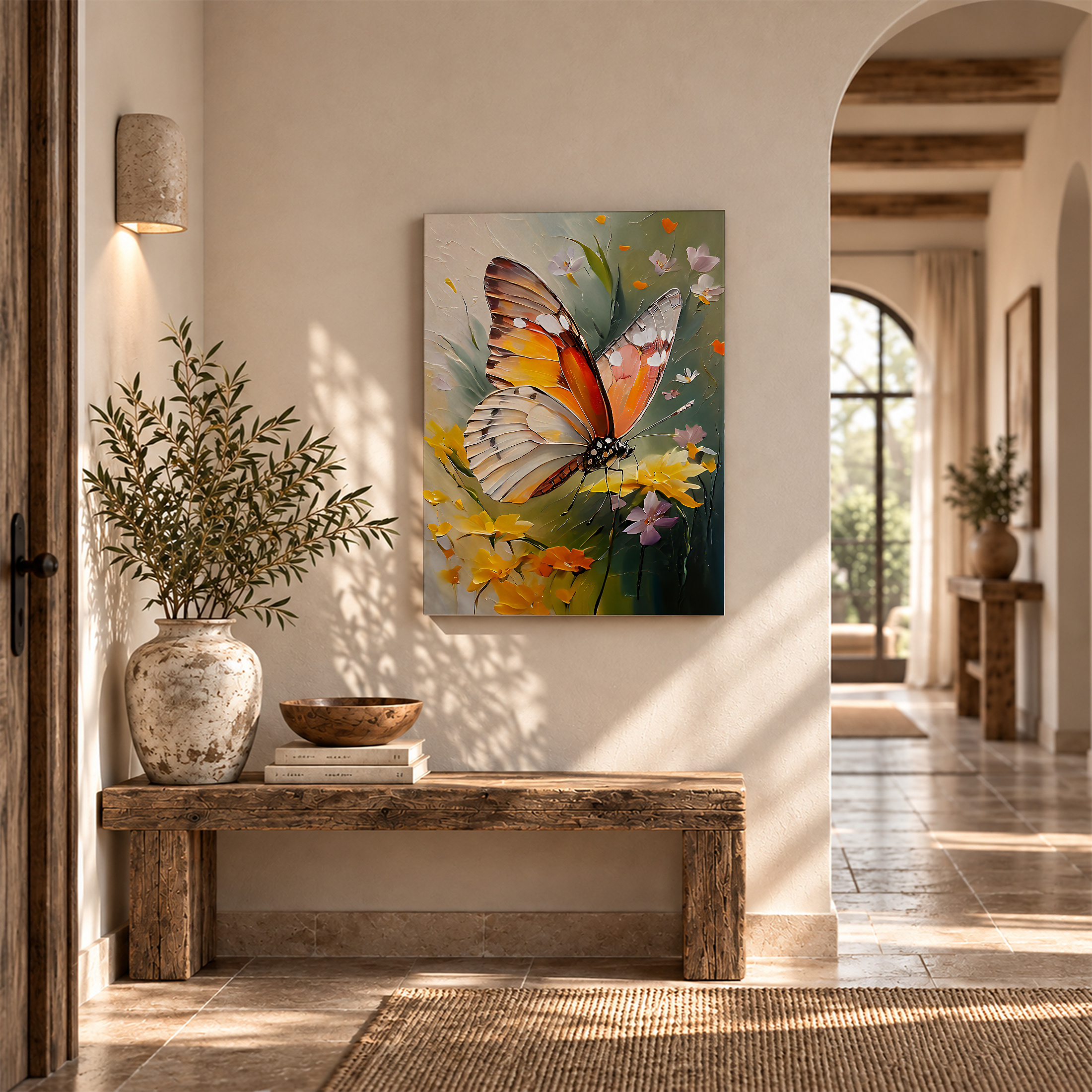 Butterfly & Floral Painting Framed Canvas Wall Art - Image 6