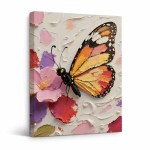Vibrant Butterfly & Floral Framed Canvas Wall Art Ready to Hang