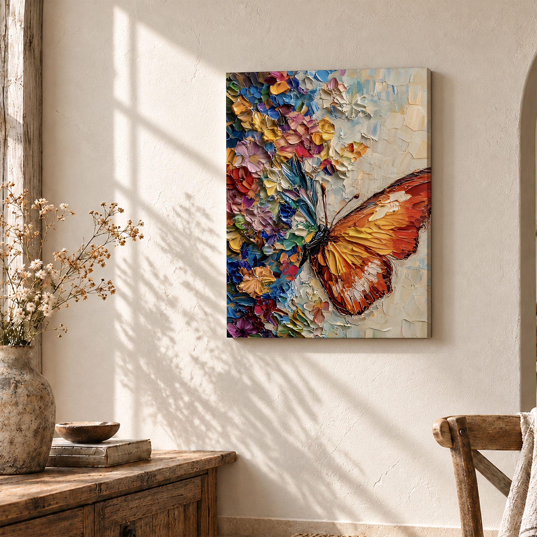 Vibrant Butterfly & Floral Textured Framed Canvas Wall Art - Image 3