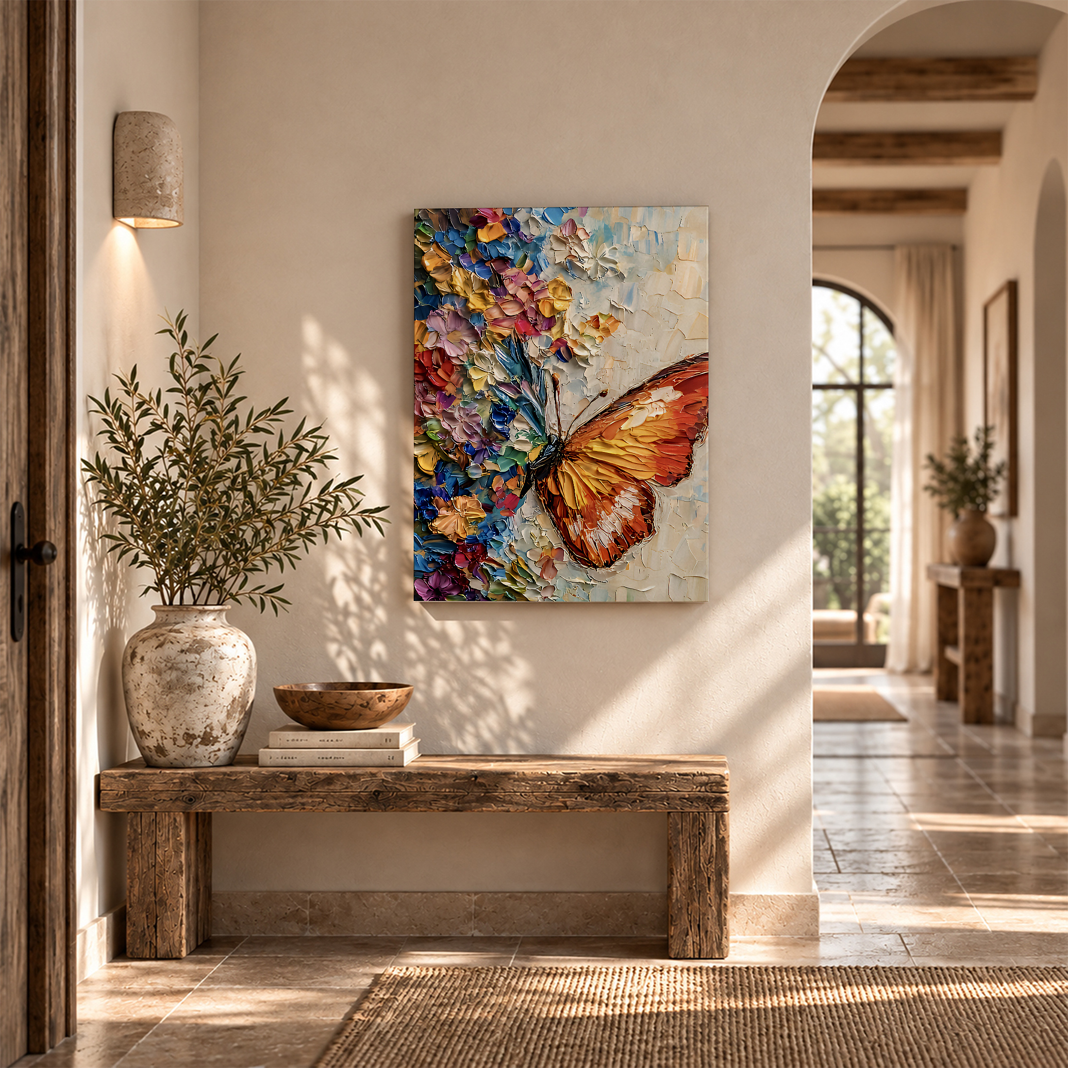 Vibrant Butterfly & Floral Textured Framed Canvas Wall Art - Image 6