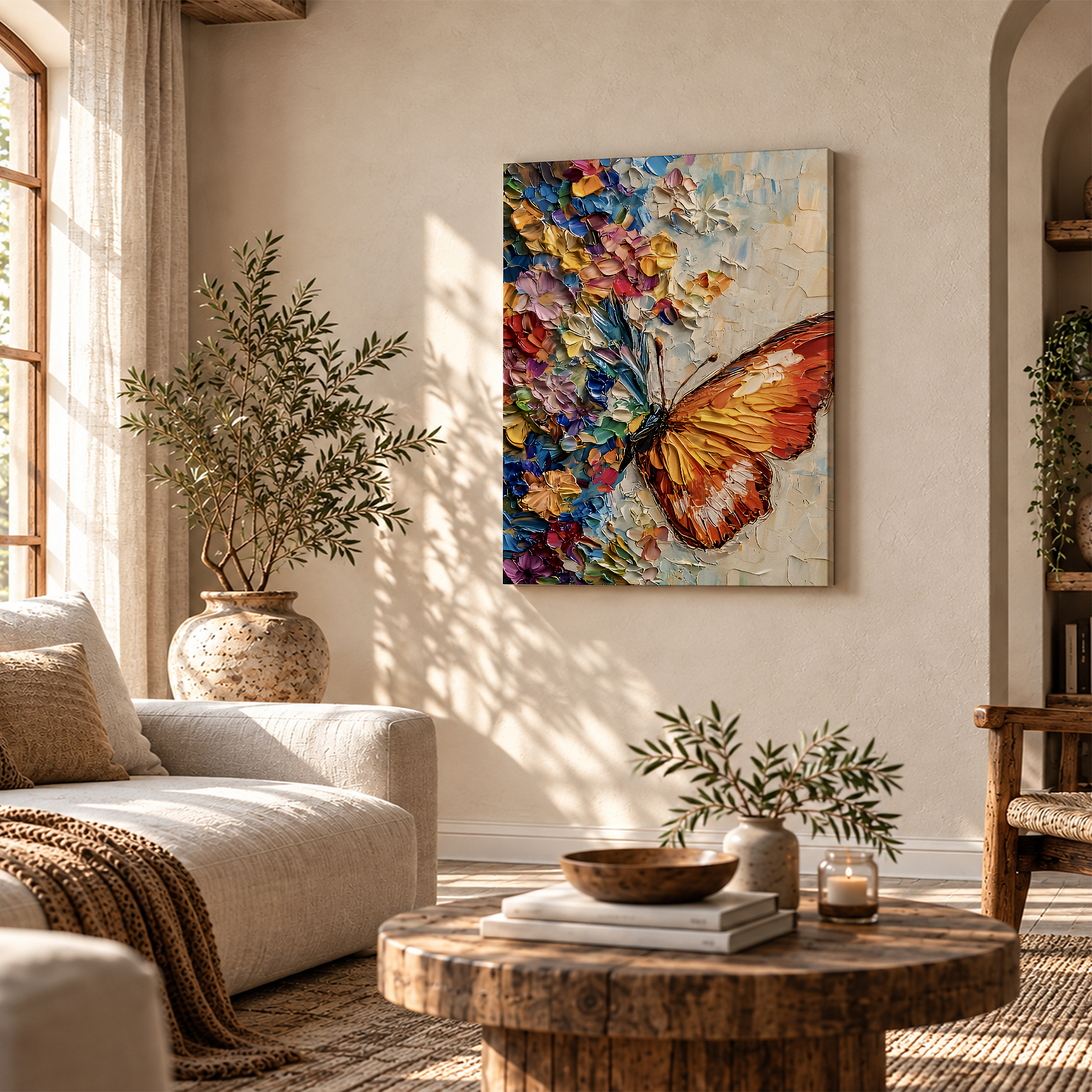 Vibrant Butterfly & Floral Textured Framed Canvas Wall Art - Image 4