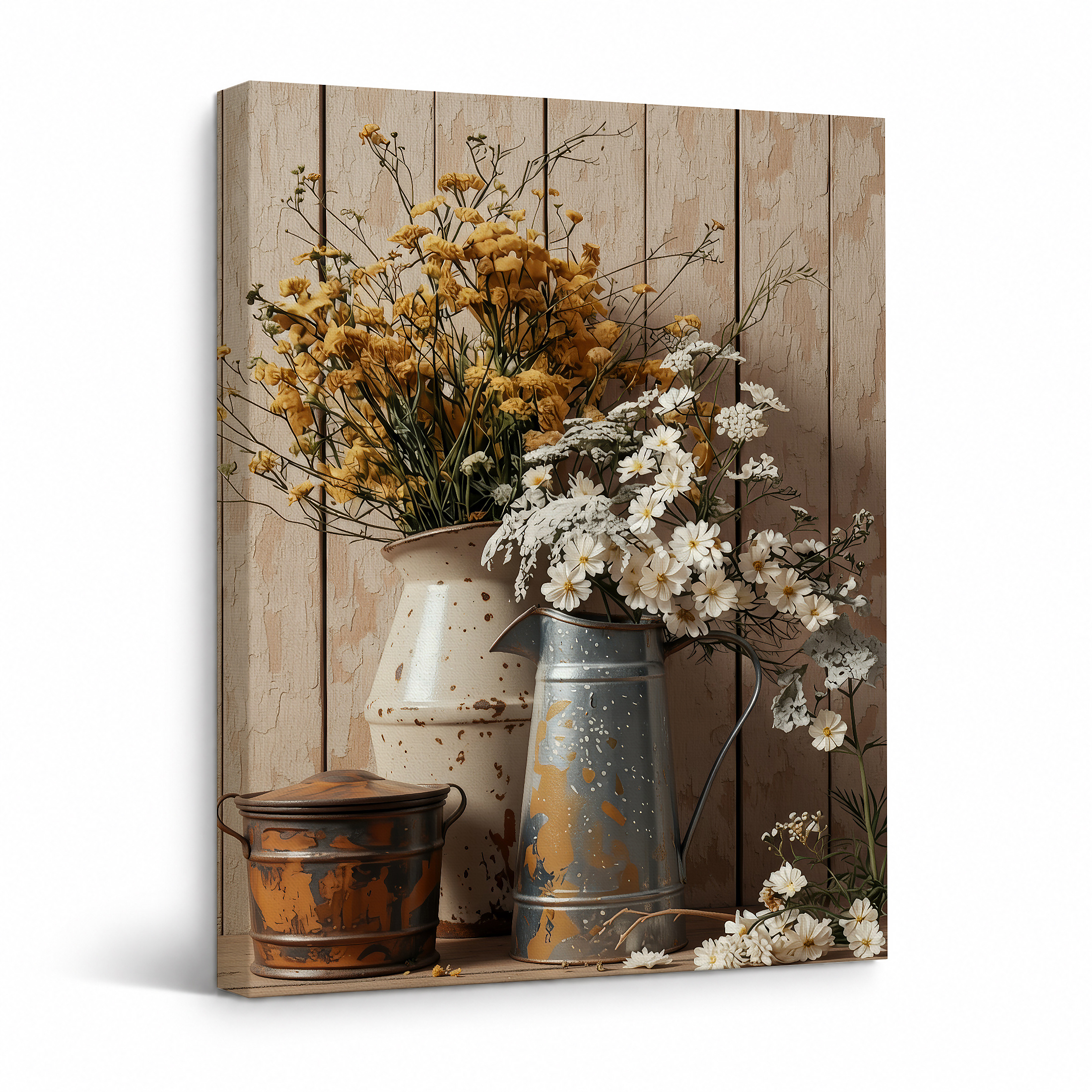 Rustic Floral Still Life Framed Canvas Wall Art - Farmhouse Decor