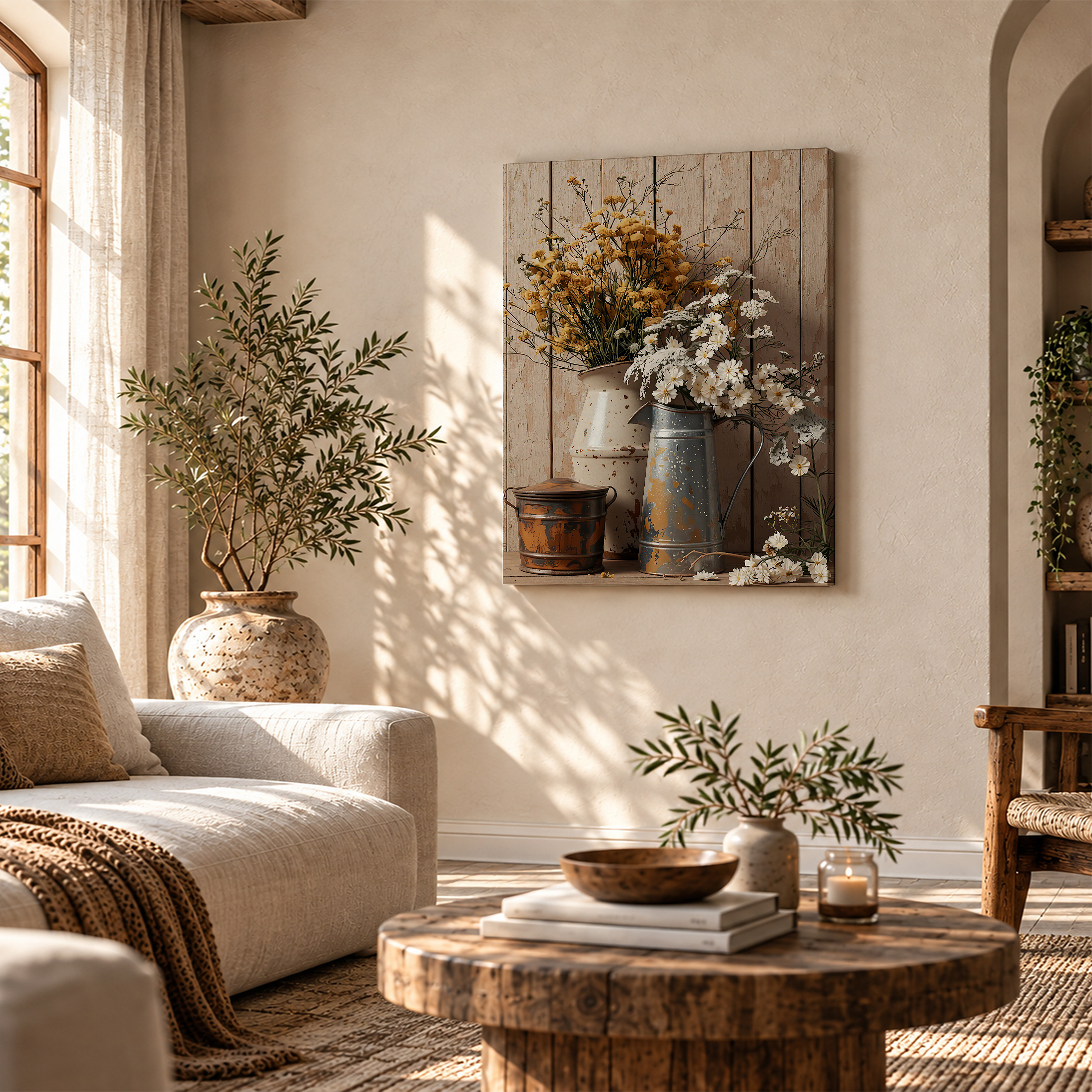 Rustic Floral Still Life Framed Canvas Wall Art - Farmhouse Decor - Image 4