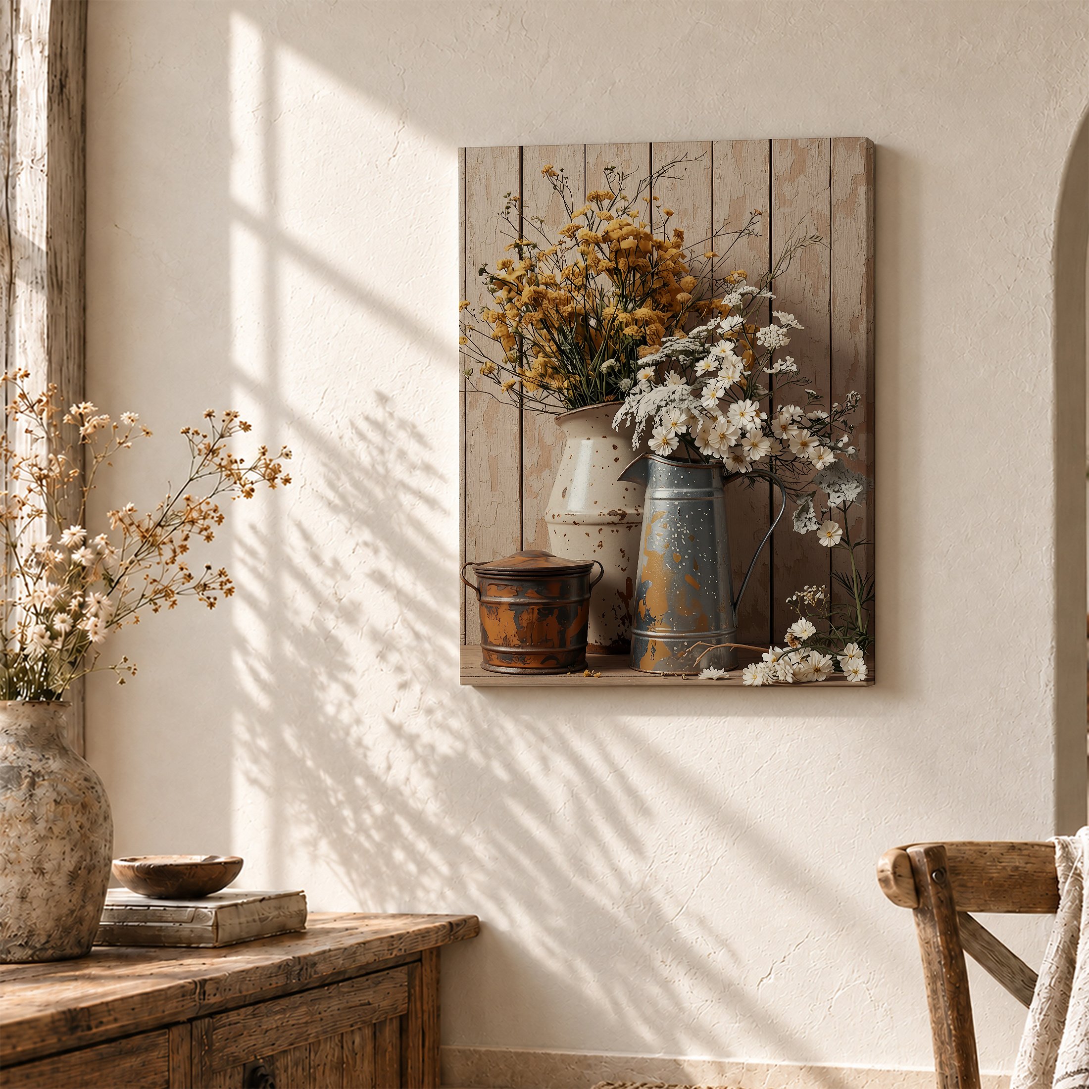 Rustic Floral Still Life Framed Canvas Wall Art - Farmhouse Decor - Image 3