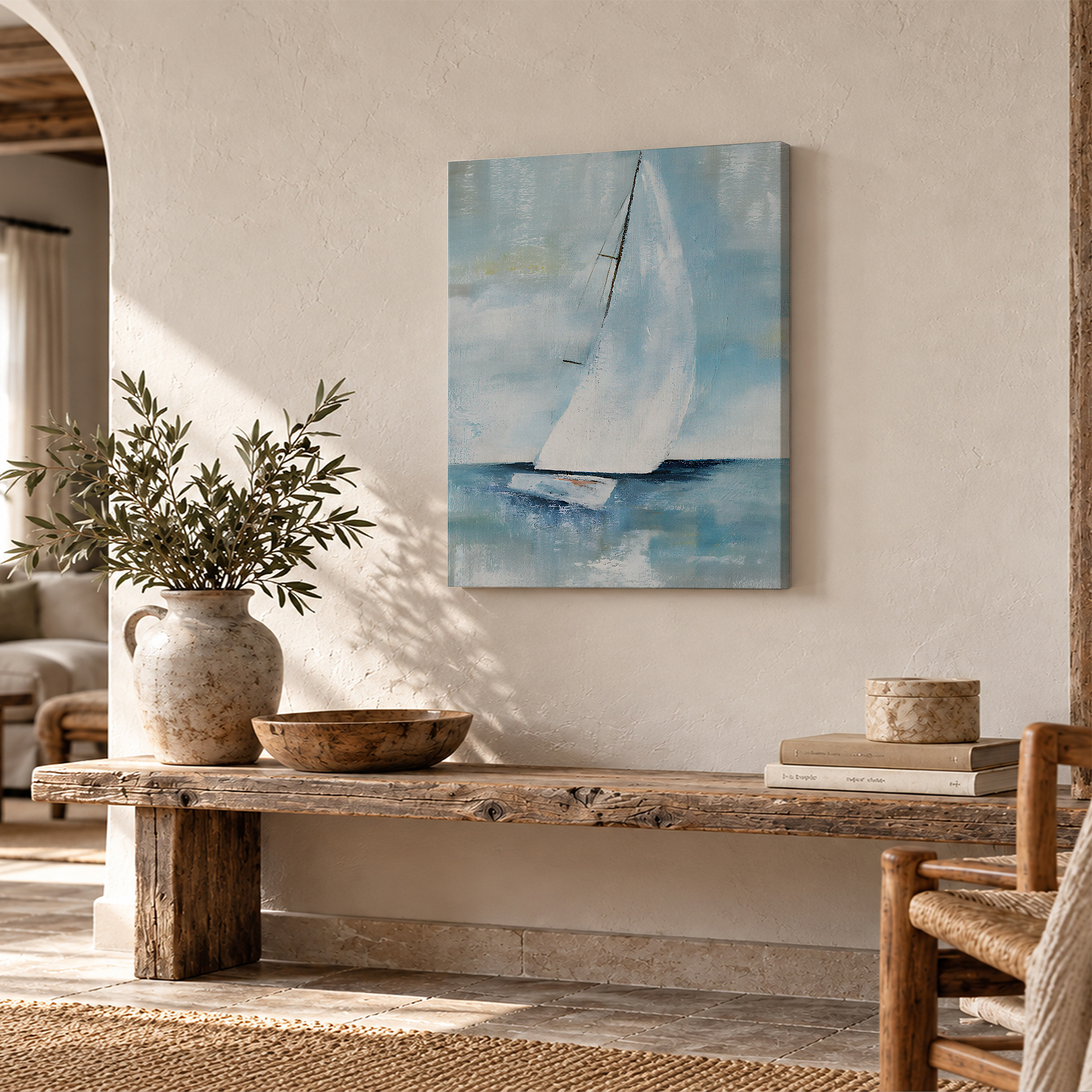 Serene Sailboat Seascape Framed Canvas Wall Art - Ready to Hang - Image 2