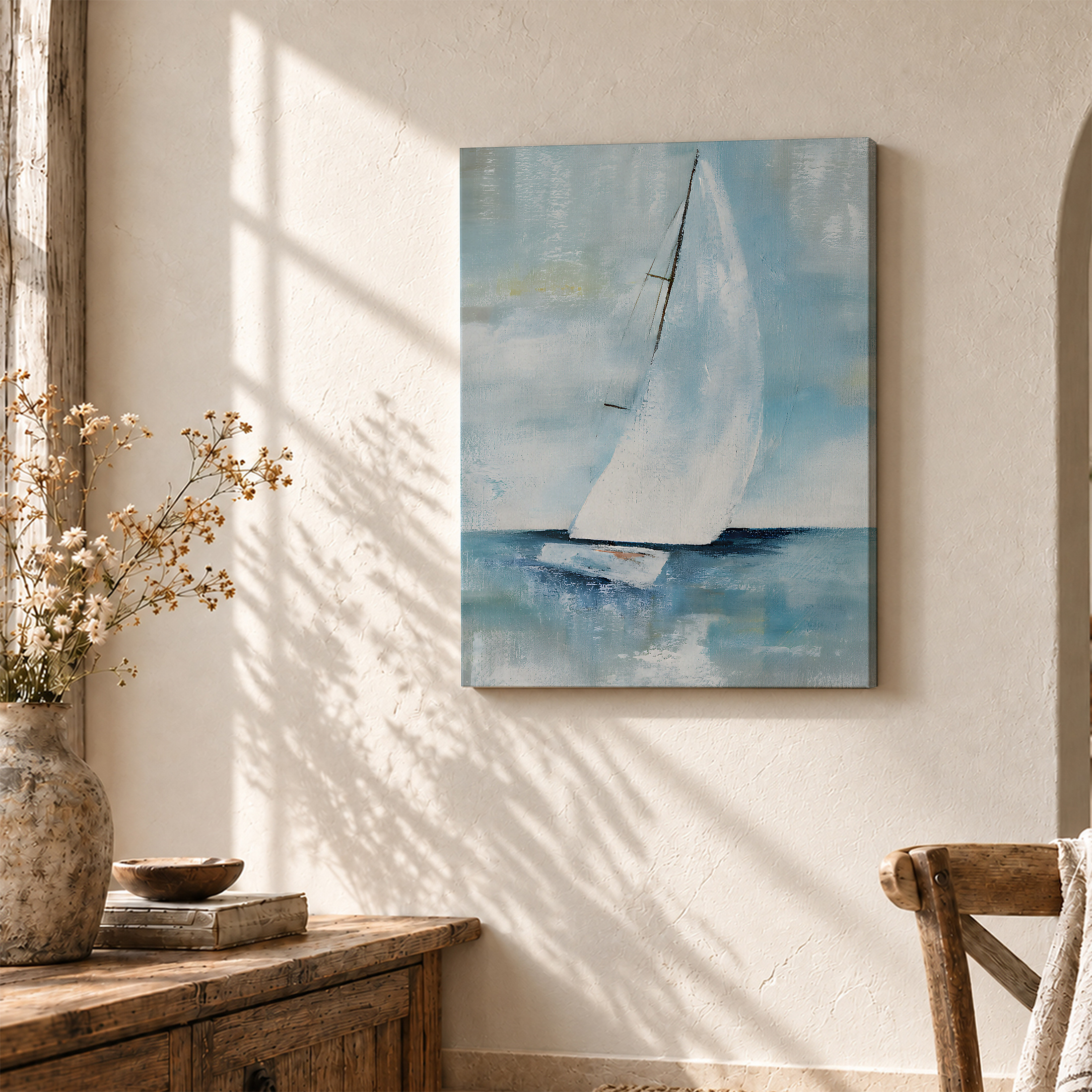 Serene Sailboat Seascape Framed Canvas Wall Art - Ready to Hang - Image 3