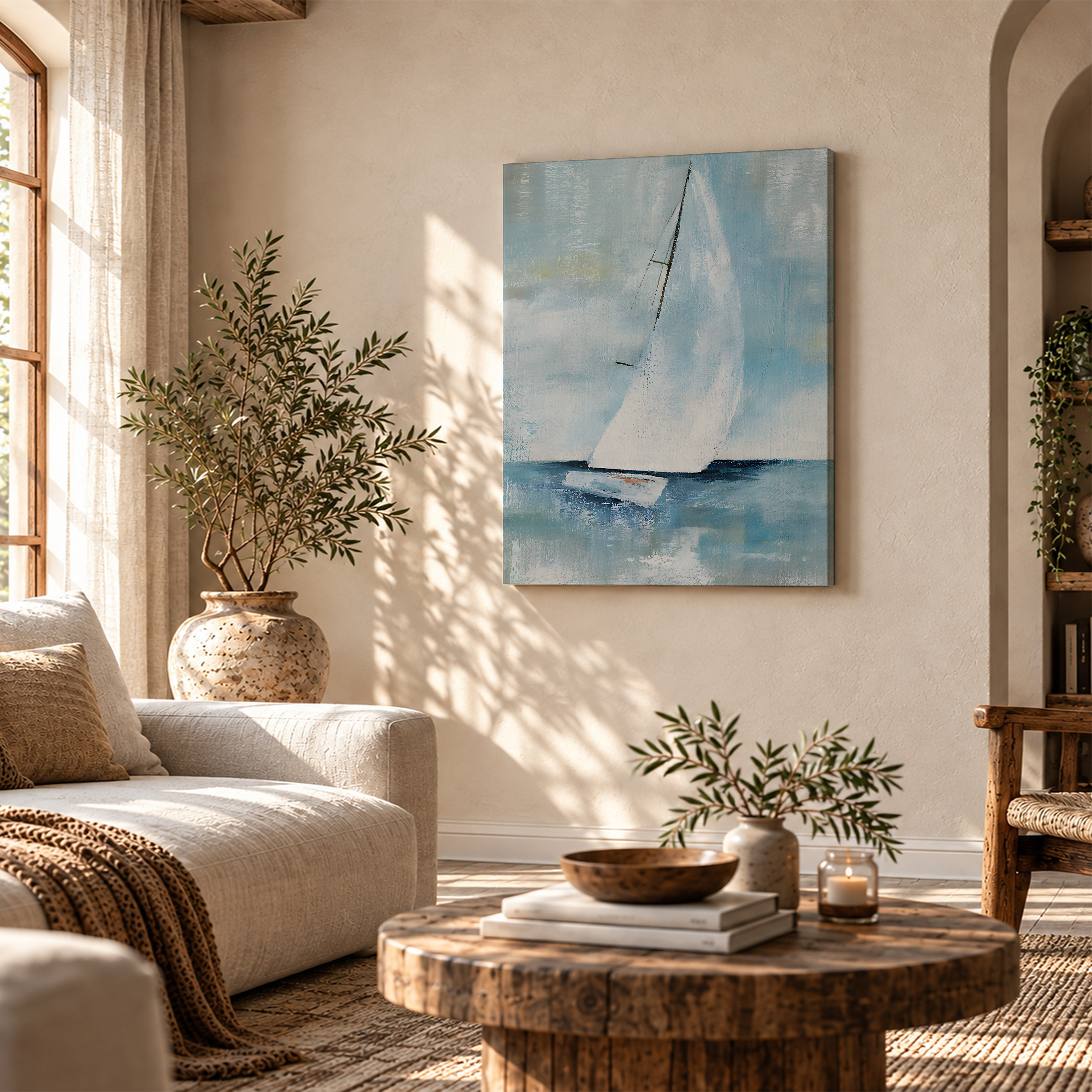Serene Sailboat Seascape Framed Canvas Wall Art - Ready to Hang - Image 4