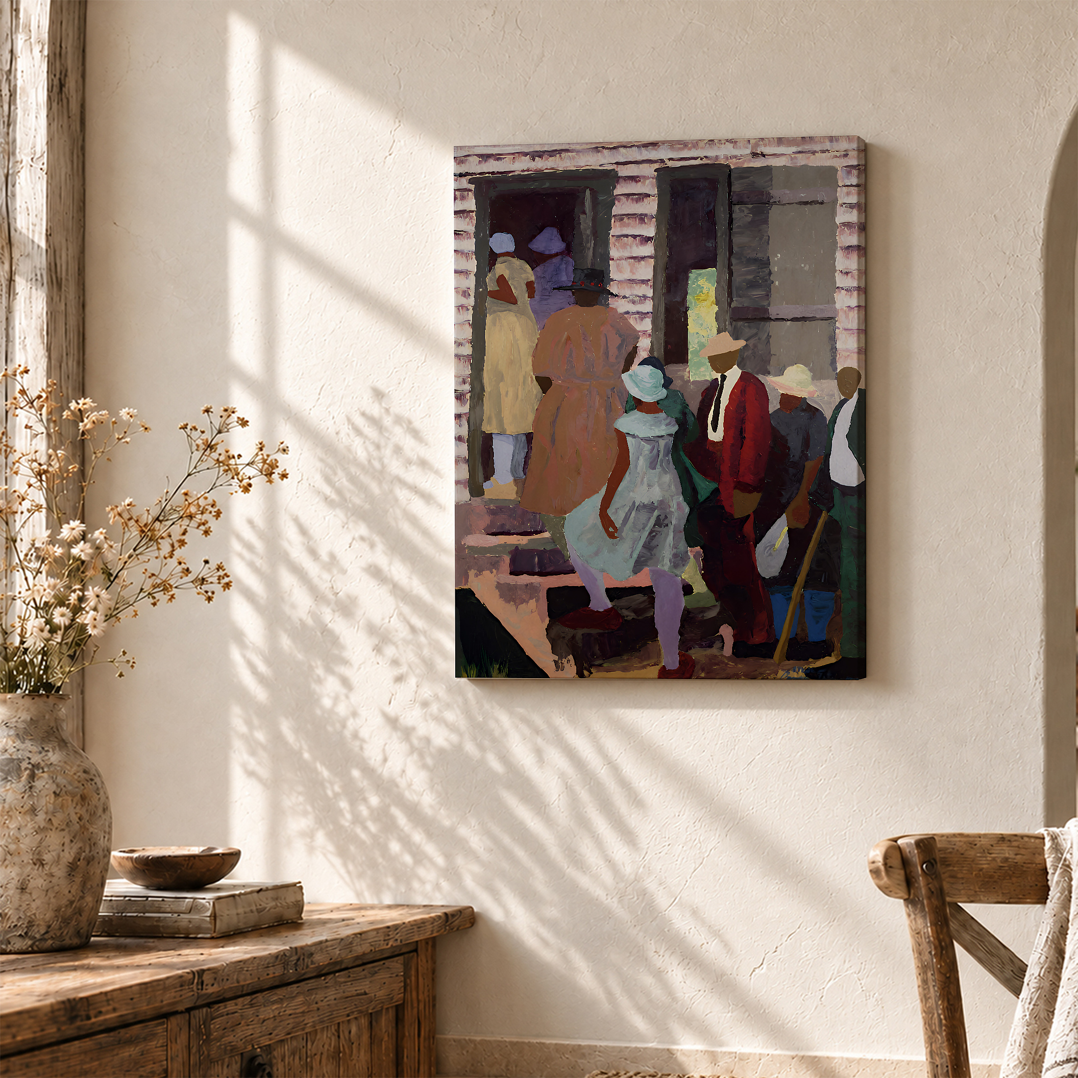 Vintage Community Gathering Framed Canvas Wall Art - Ready to Hang - Image 3