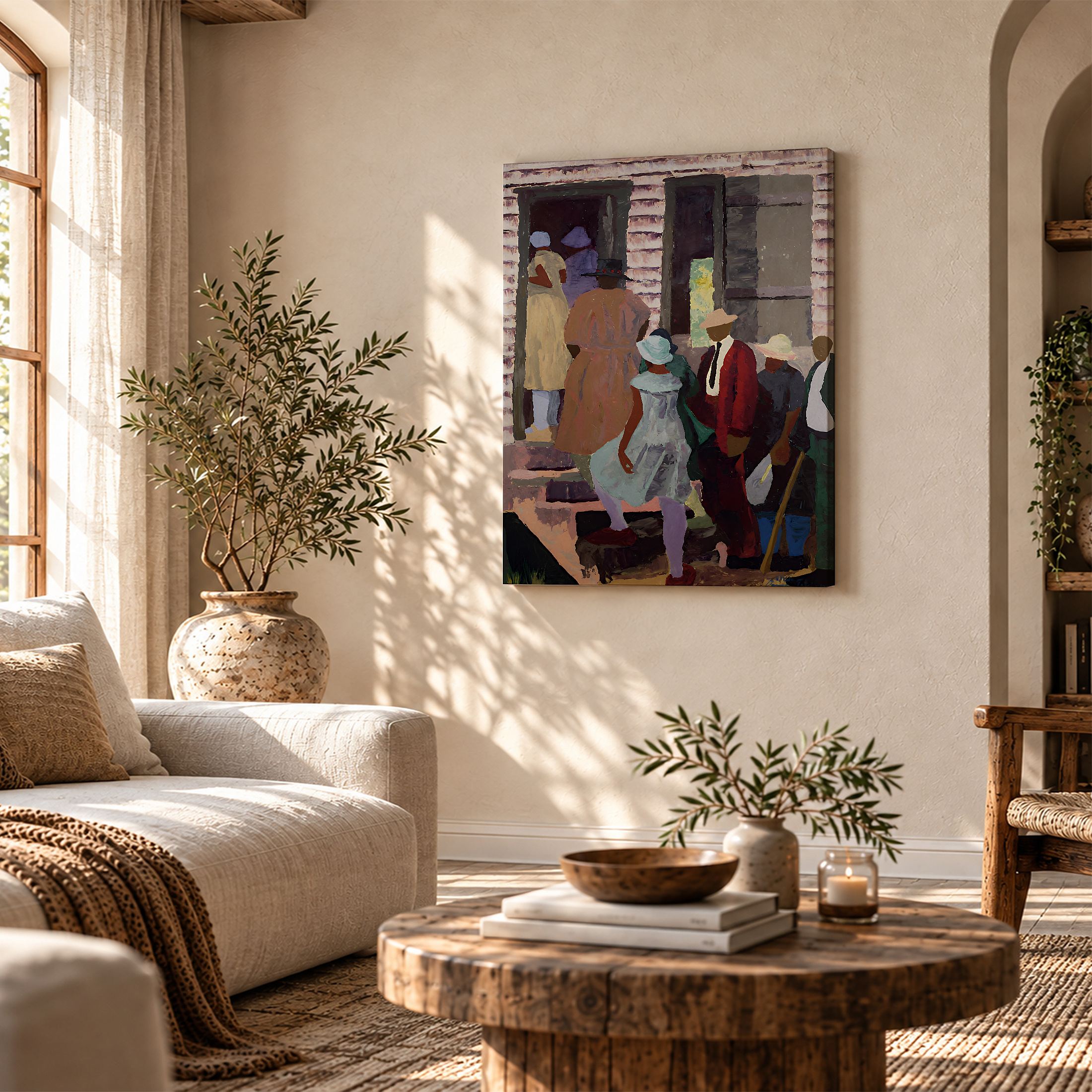 Vintage Community Gathering Framed Canvas Wall Art - Ready to Hang - Image 4