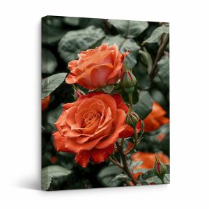 Orange Rose Garden Framed Canvas Wall Art | Ready to Hang