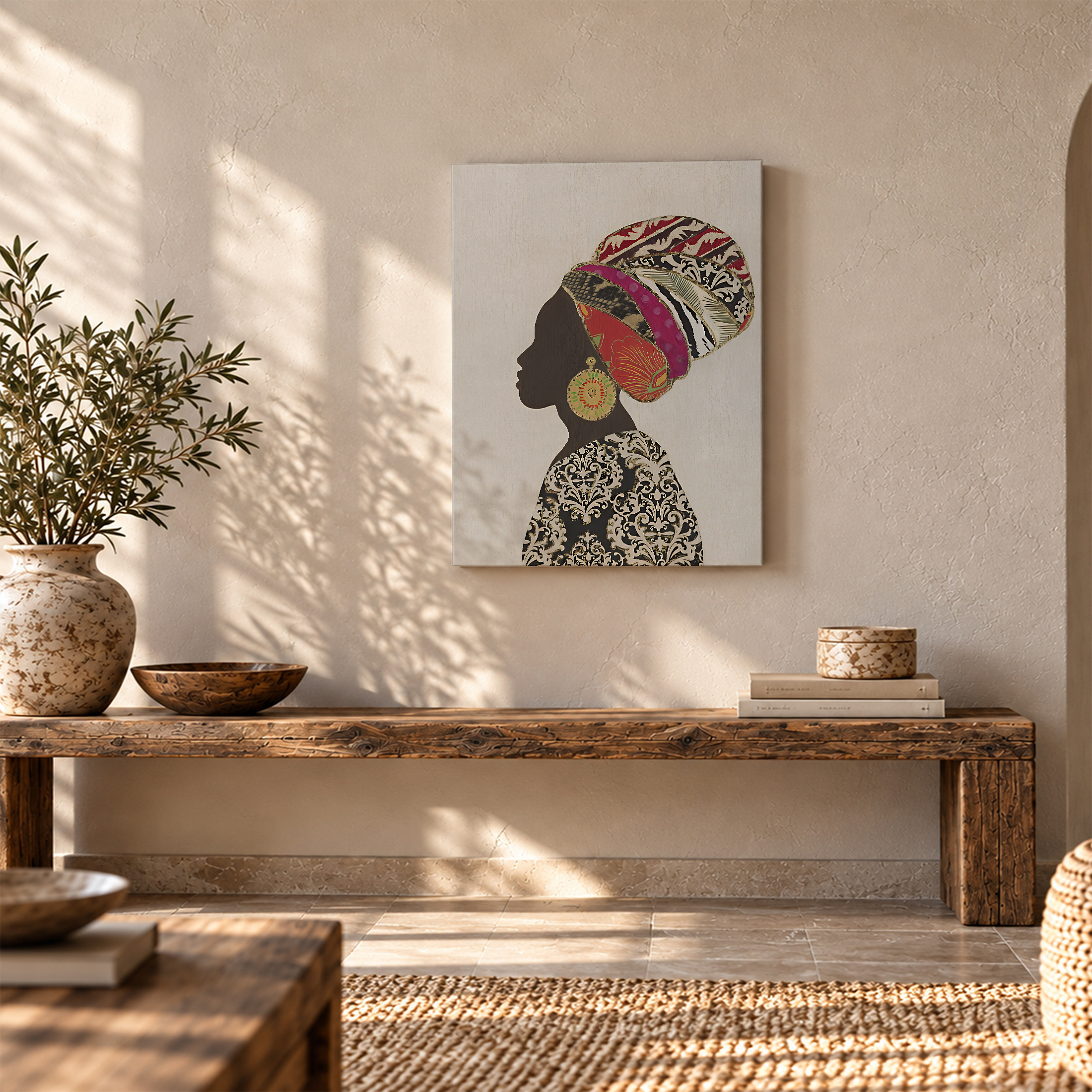 African-Inspired Silhouette with Vibrant Headwrap Framed Canvas Wall Art - Image 5