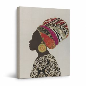 African-Inspired Silhouette with Vibrant Headwrap Framed Canvas Wall Art