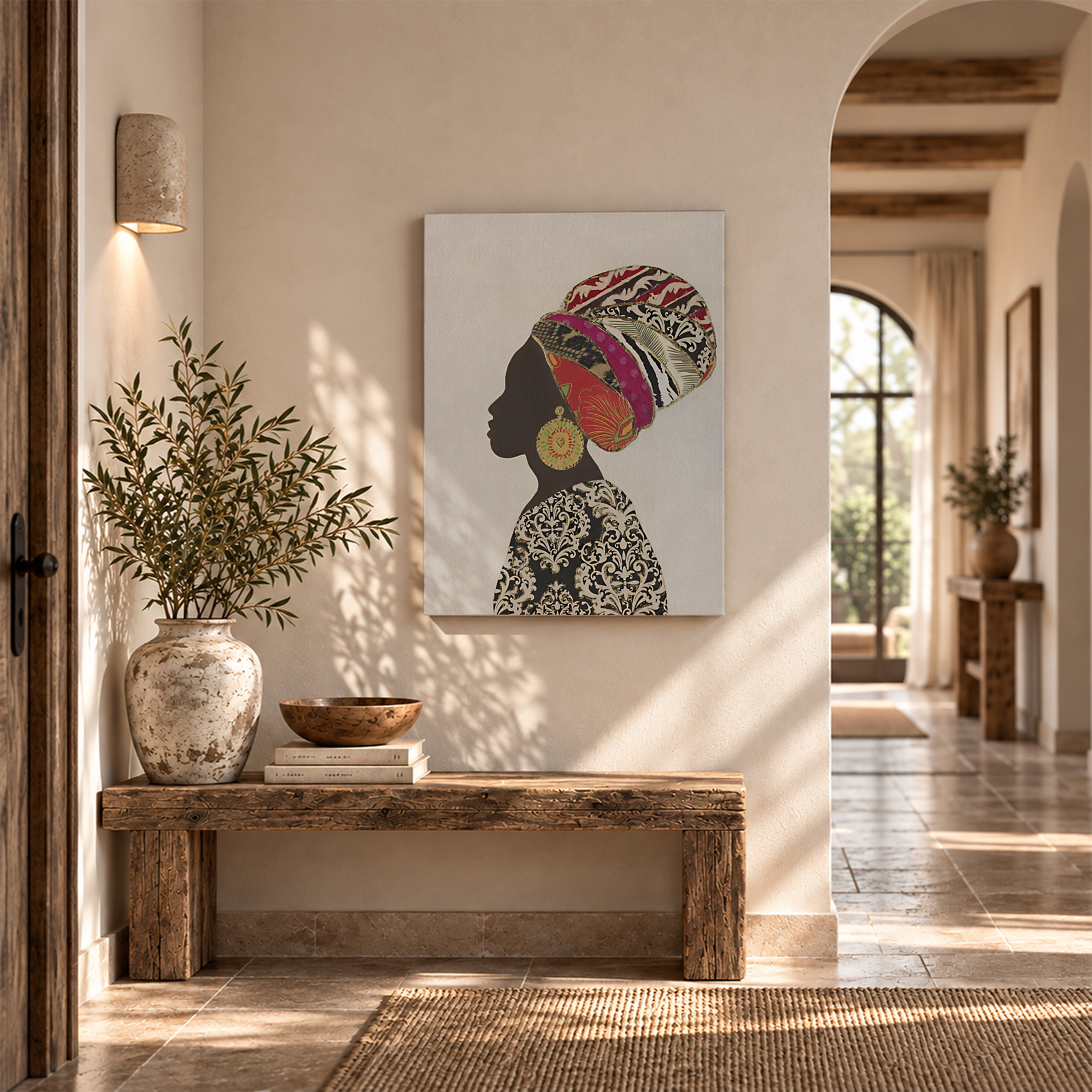 African-Inspired Silhouette with Vibrant Headwrap Framed Canvas Wall Art - Image 6