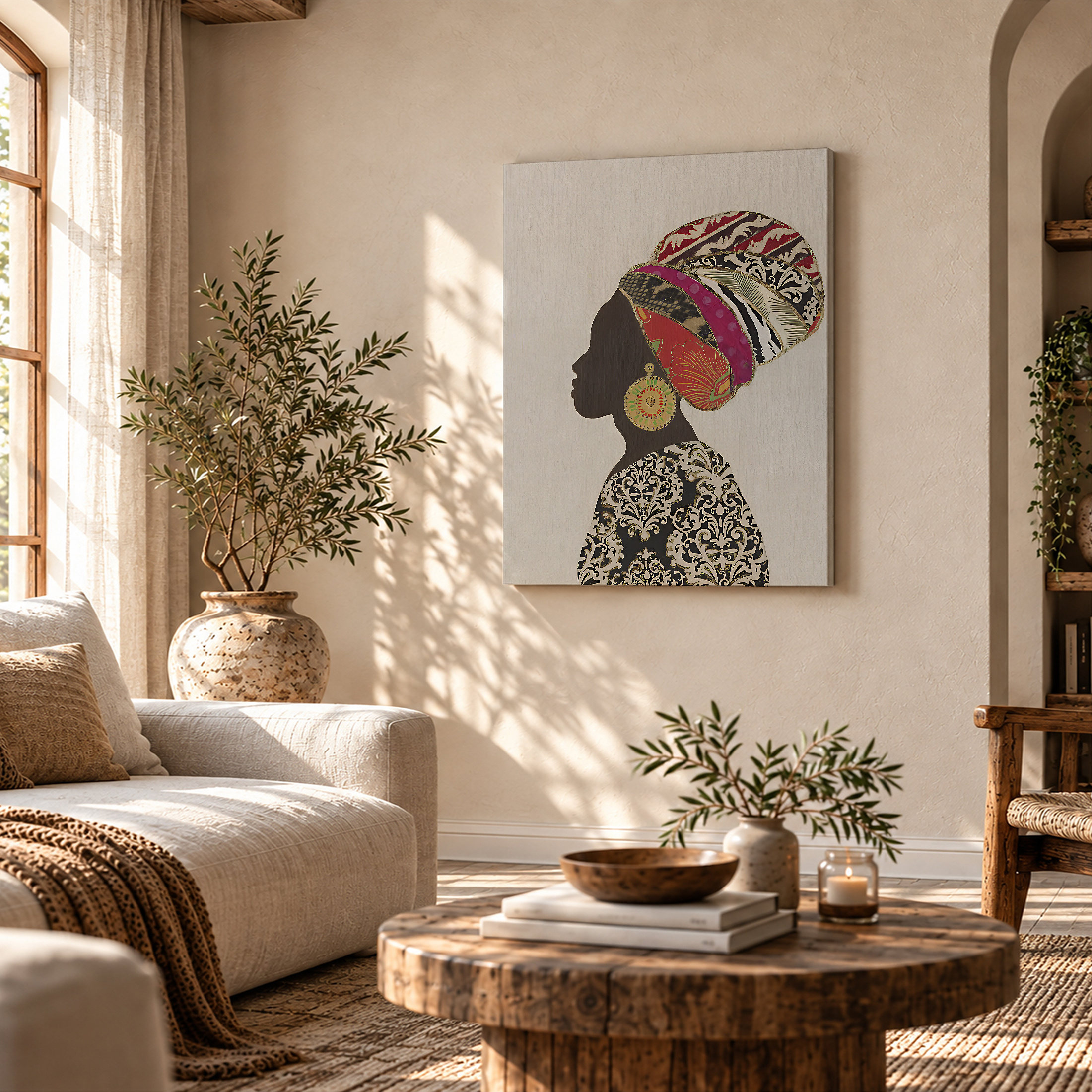African-Inspired Silhouette with Vibrant Headwrap Framed Canvas Wall Art - Image 4