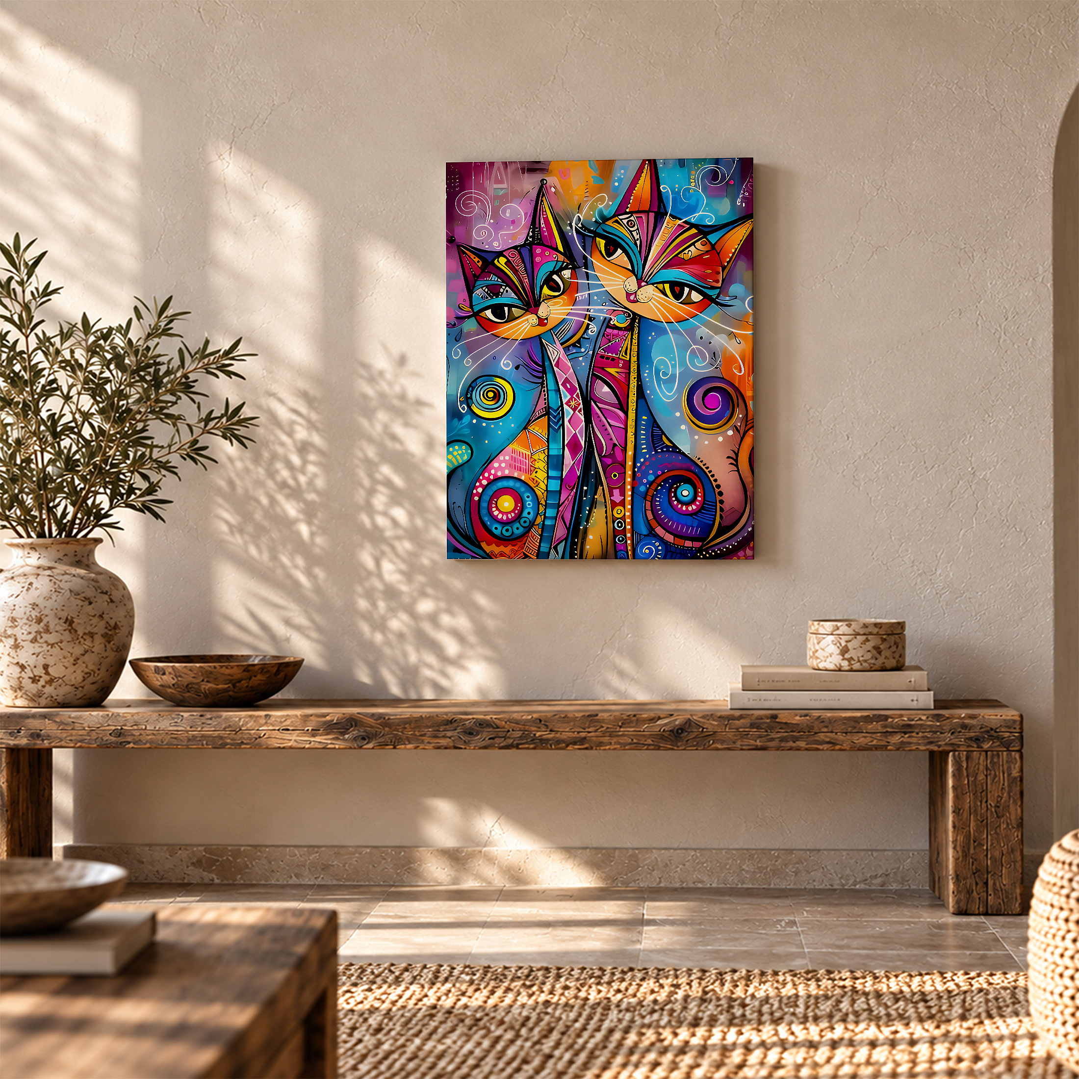 Psychedelic Cats Framed Canvas Wall Art - Vibrant Abstract Art for Modern Home Decor - Image 5