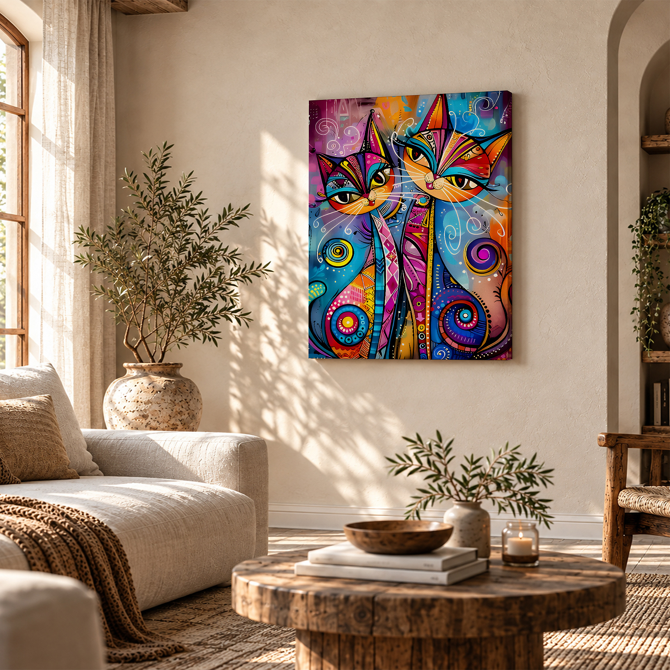 Psychedelic Cats Framed Canvas Wall Art - Vibrant Abstract Art for Modern Home Decor - Image 4