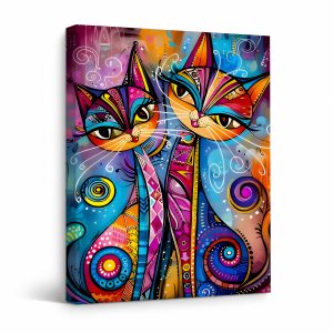 Psychedelic Cats Framed Canvas Wall Art - Vibrant Abstract Art for Modern Home Decor