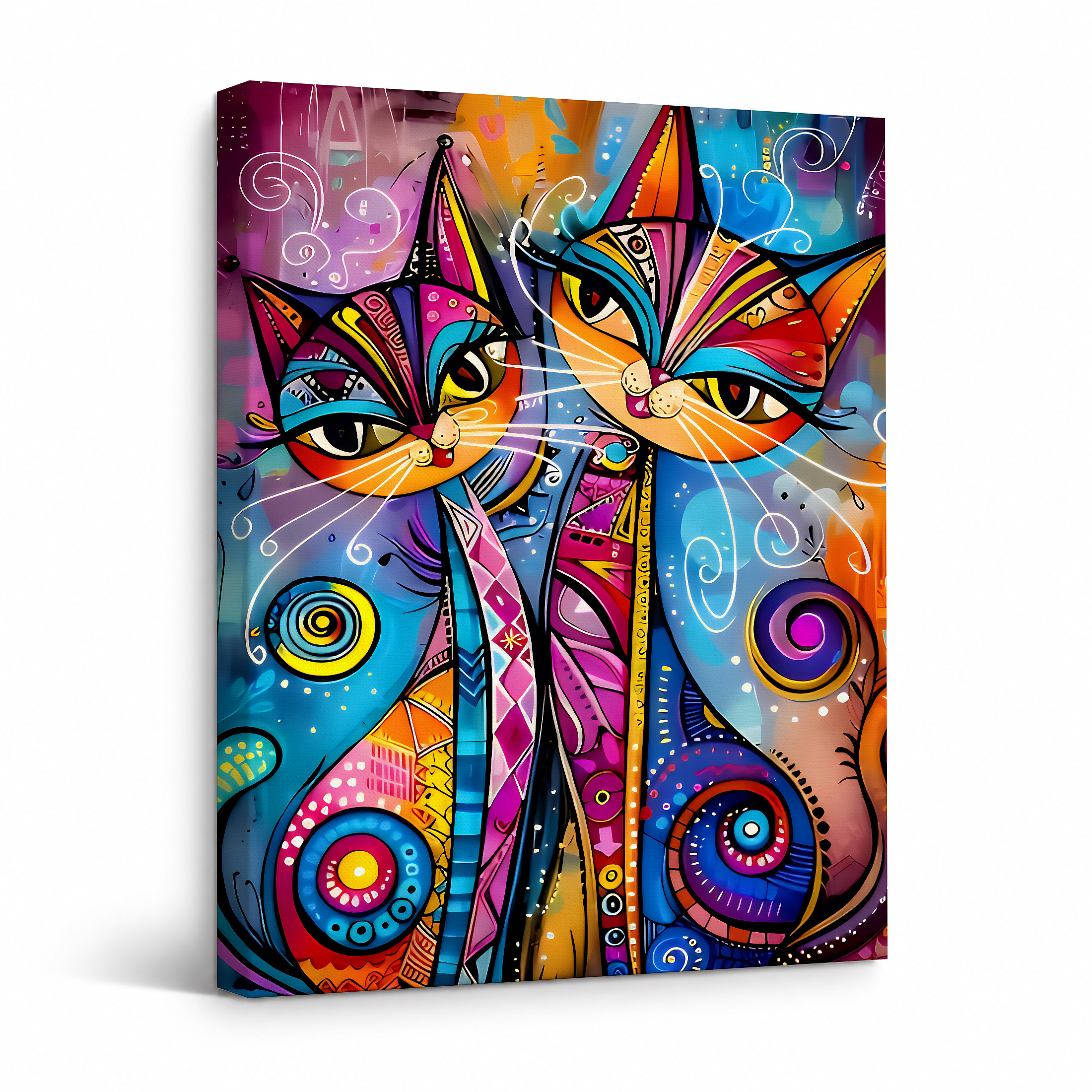 Psychedelic Cats Framed Canvas Wall Art - Vibrant Abstract Art for Modern Home Decor