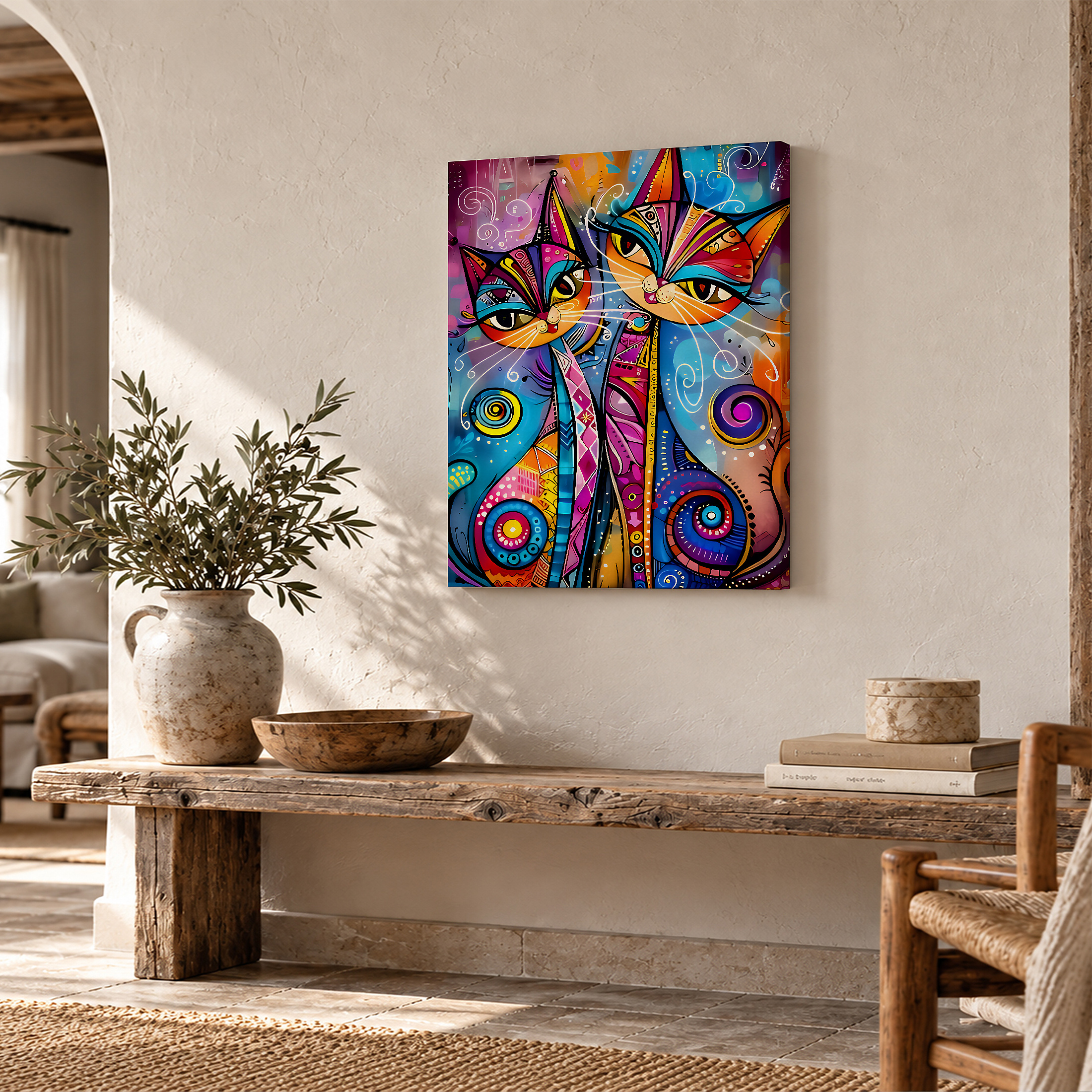Psychedelic Cats Framed Canvas Wall Art - Vibrant Abstract Art for Modern Home Decor - Image 2