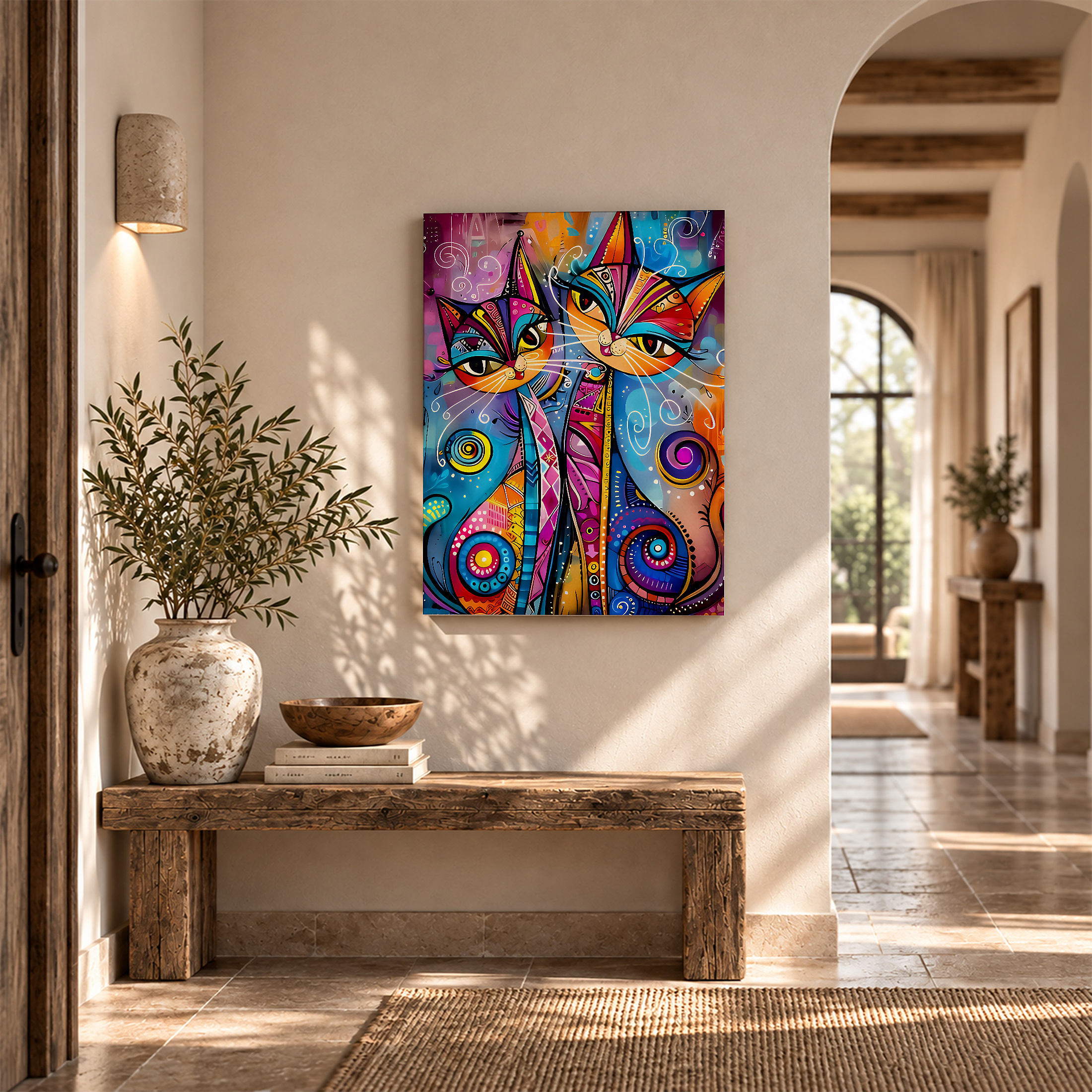 Psychedelic Cats Framed Canvas Wall Art - Vibrant Abstract Art for Modern Home Decor - Image 6
