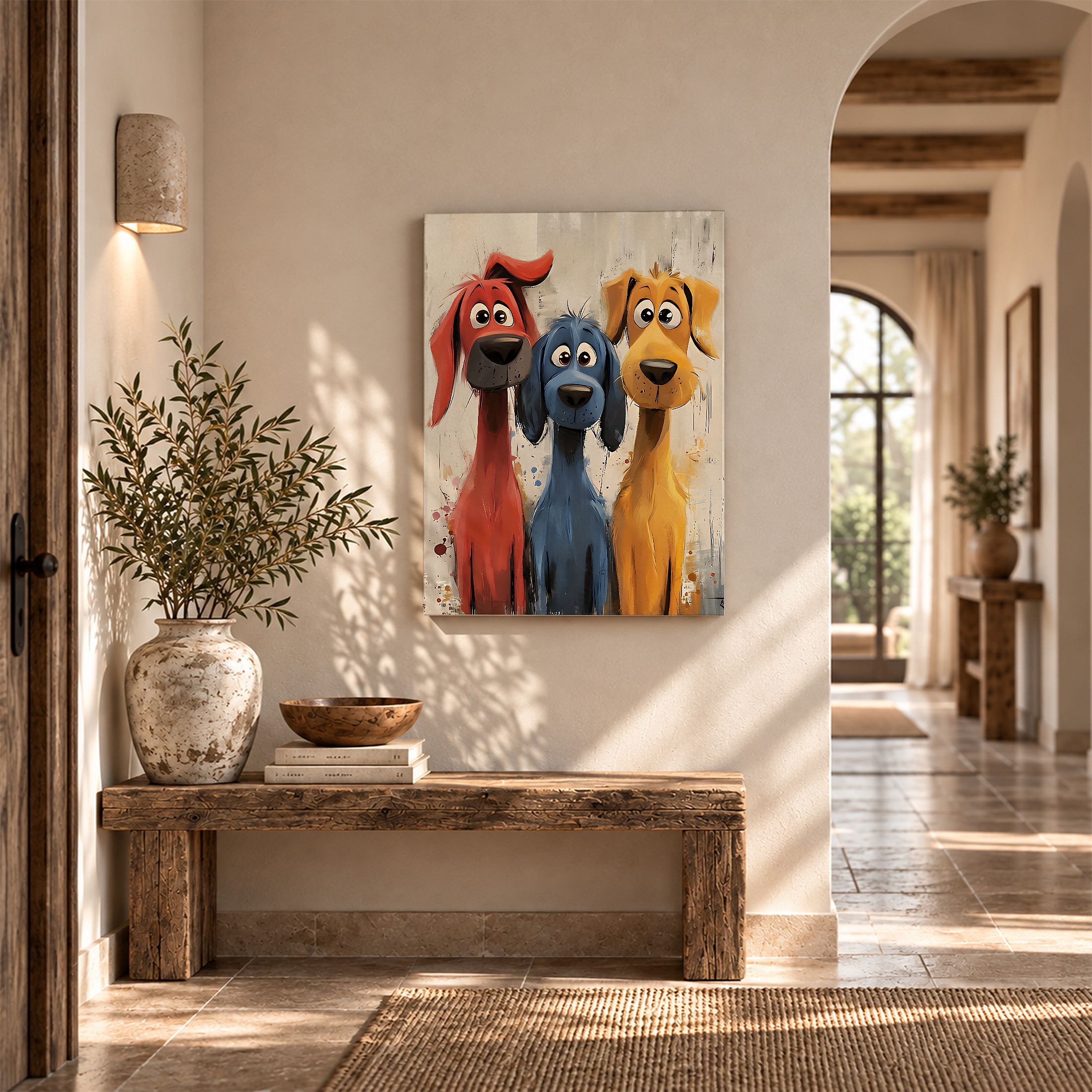 Framed Canvas Wall Art: Three Playful Cartoon Dogs - Image 6