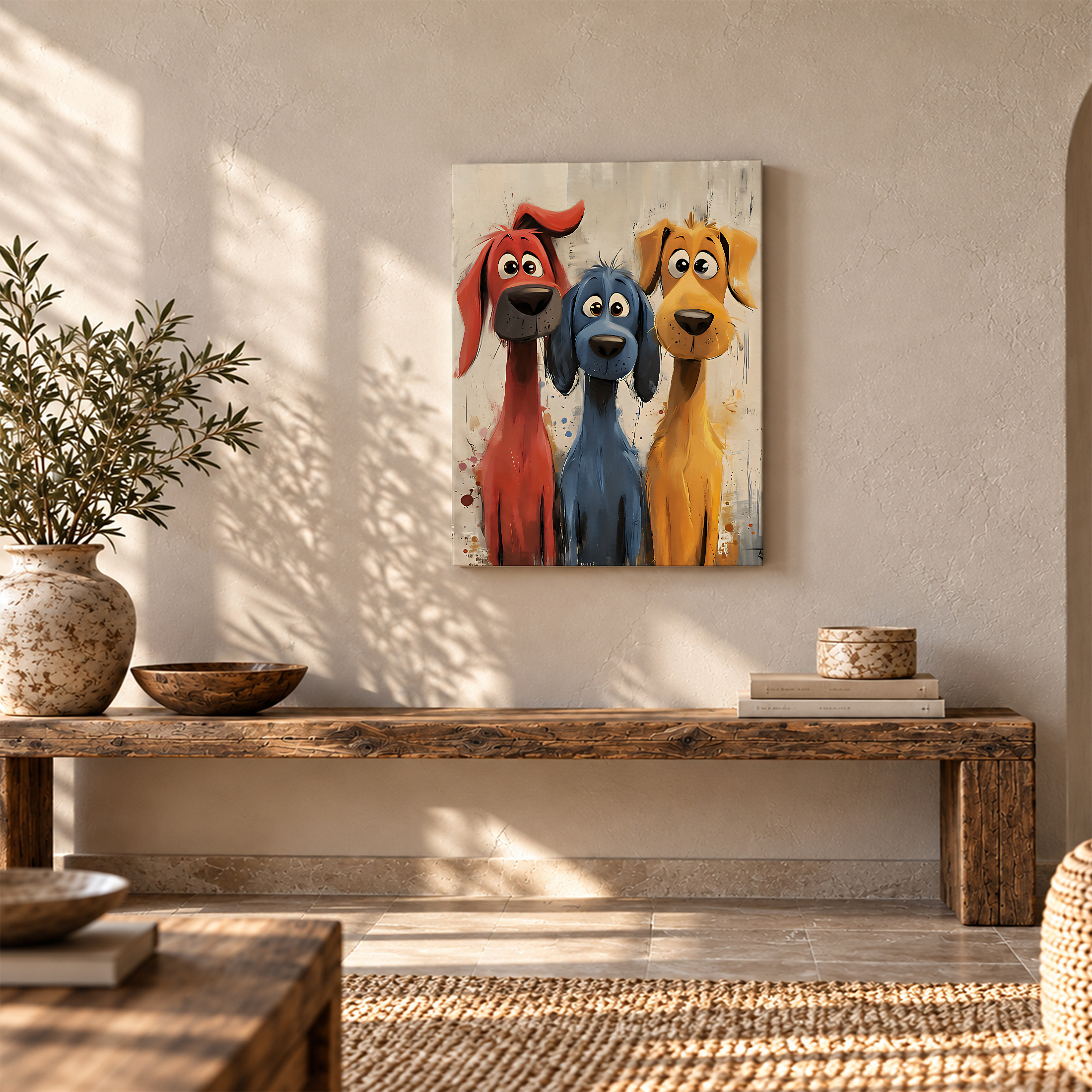 Framed Canvas Wall Art: Three Playful Cartoon Dogs - Image 5