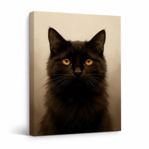 Black Cat Portrait Framed Canvas Wall Art - Ready to Hang