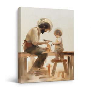 Jesus and Child Woodworking Framed Canvas Wall Art - Ready to Hang