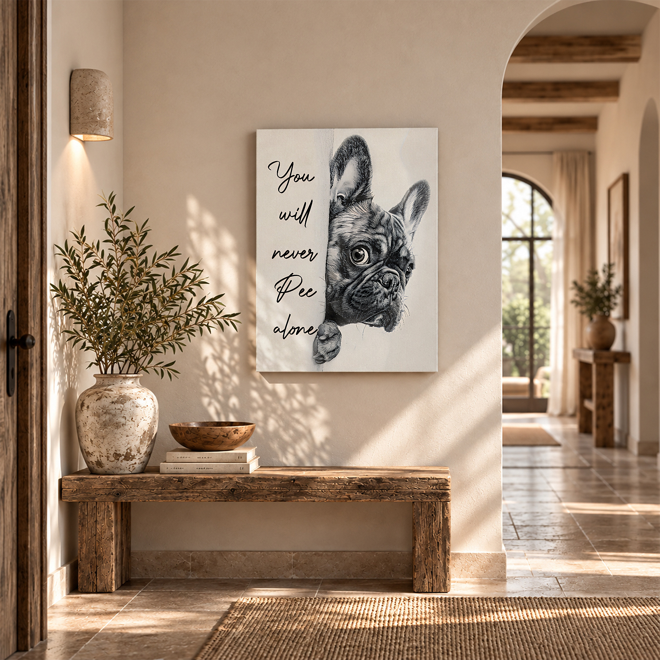 Cute French Bulldog 'You'll Never Pee Alone' Framed Canvas Wall Art - Image 6