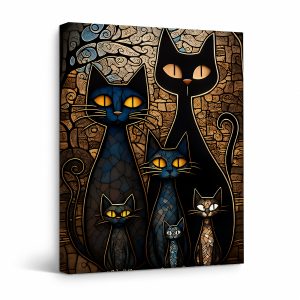 Mystical Cats Stained Glass Framed Canvas Wall Art