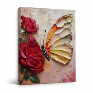 Butterfly & Roses Framed Canvas Wall Art | Ready to Hang