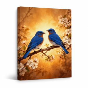 Cherry Blossom Bluebirds Framed Canvas Wall Art - Ready to Hang