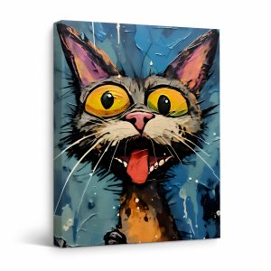 Whimsical Cat Art Framed Canvas Wall Art Ready to Hang