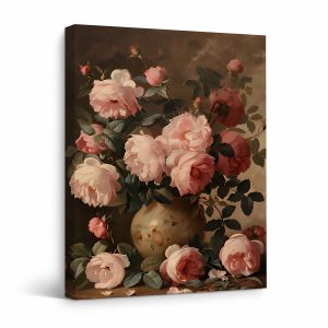 Pink Rose Floral Still Life Framed Canvas Wall Art Ready to Hang