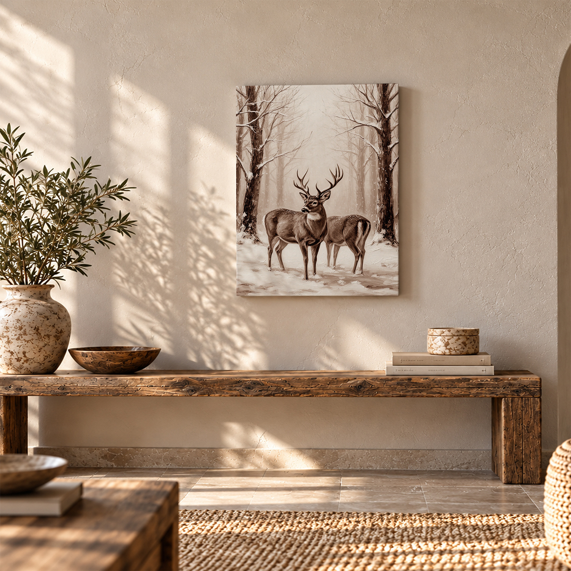Snowy Forest Deer Framed Canvas Wall Art | Ready to Hang - Image 5