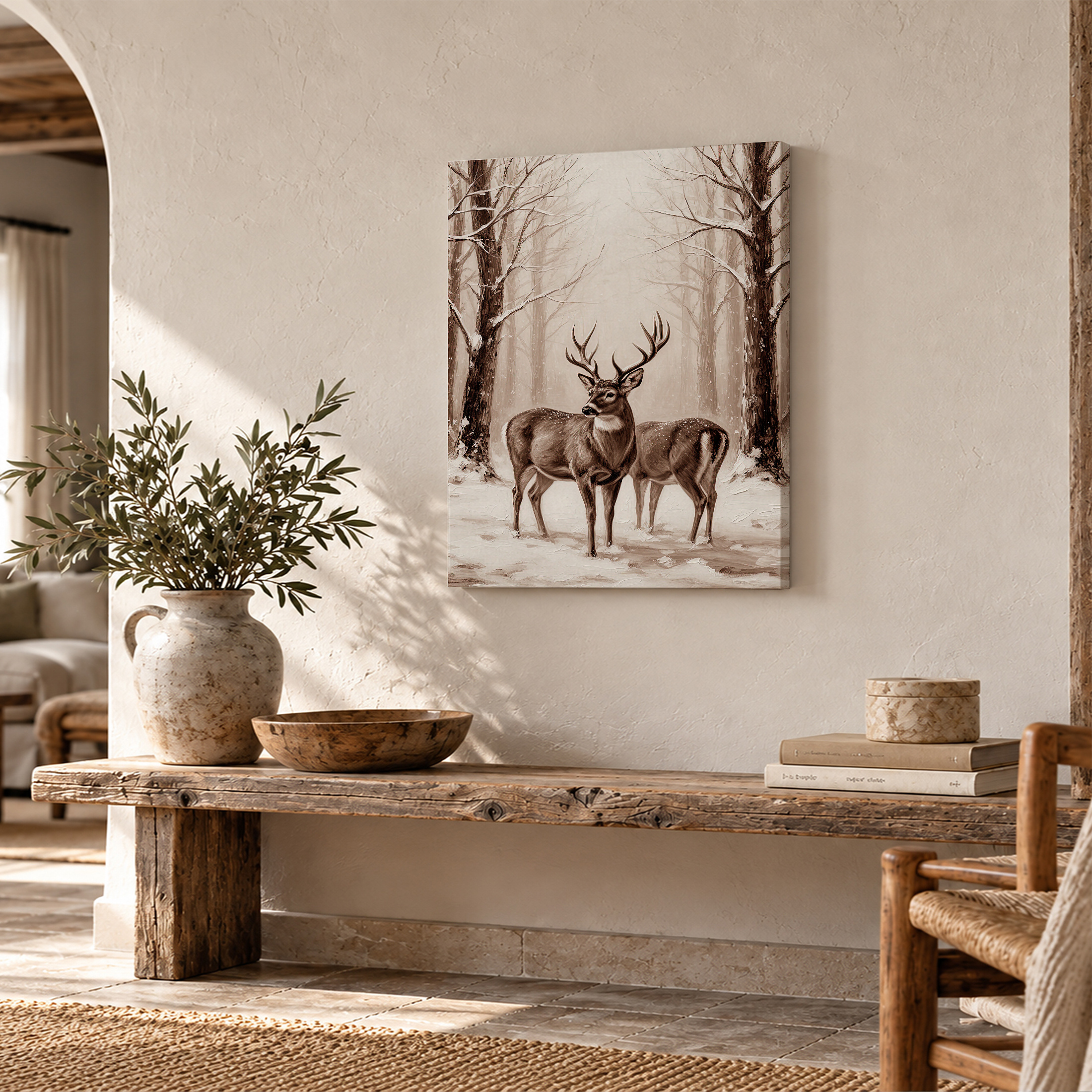 Snowy Forest Deer Framed Canvas Wall Art | Ready to Hang - Image 2