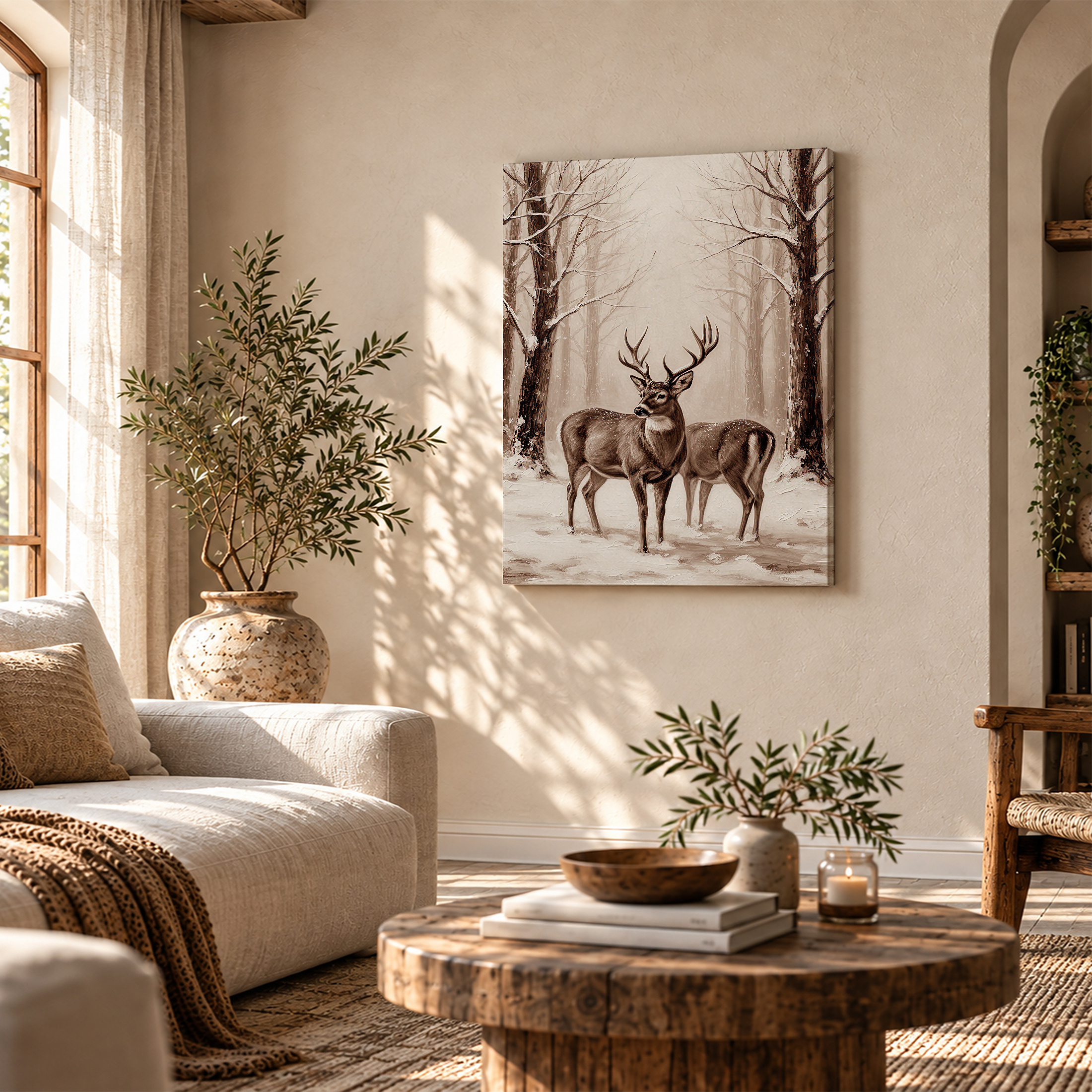 Snowy Forest Deer Framed Canvas Wall Art | Ready to Hang - Image 4