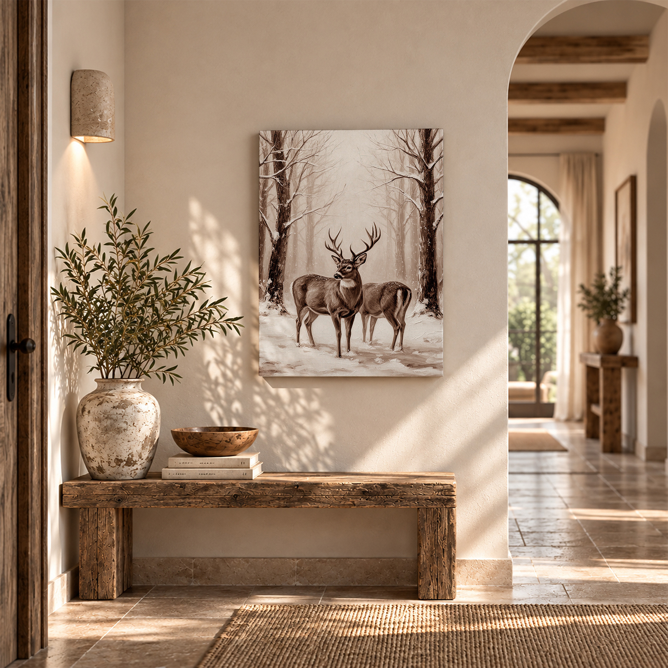 Snowy Forest Deer Framed Canvas Wall Art | Ready to Hang - Image 6