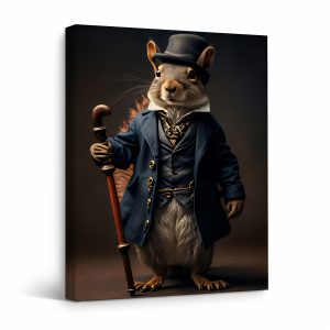 Vintage Gentleman Squirrel Framed Canvas Wall Art