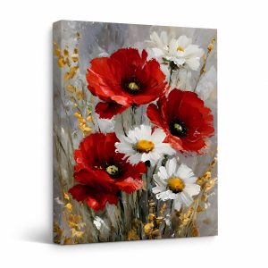 Red Poppies & White Daisies Framed Canvas Wall Art - Ready to Hang