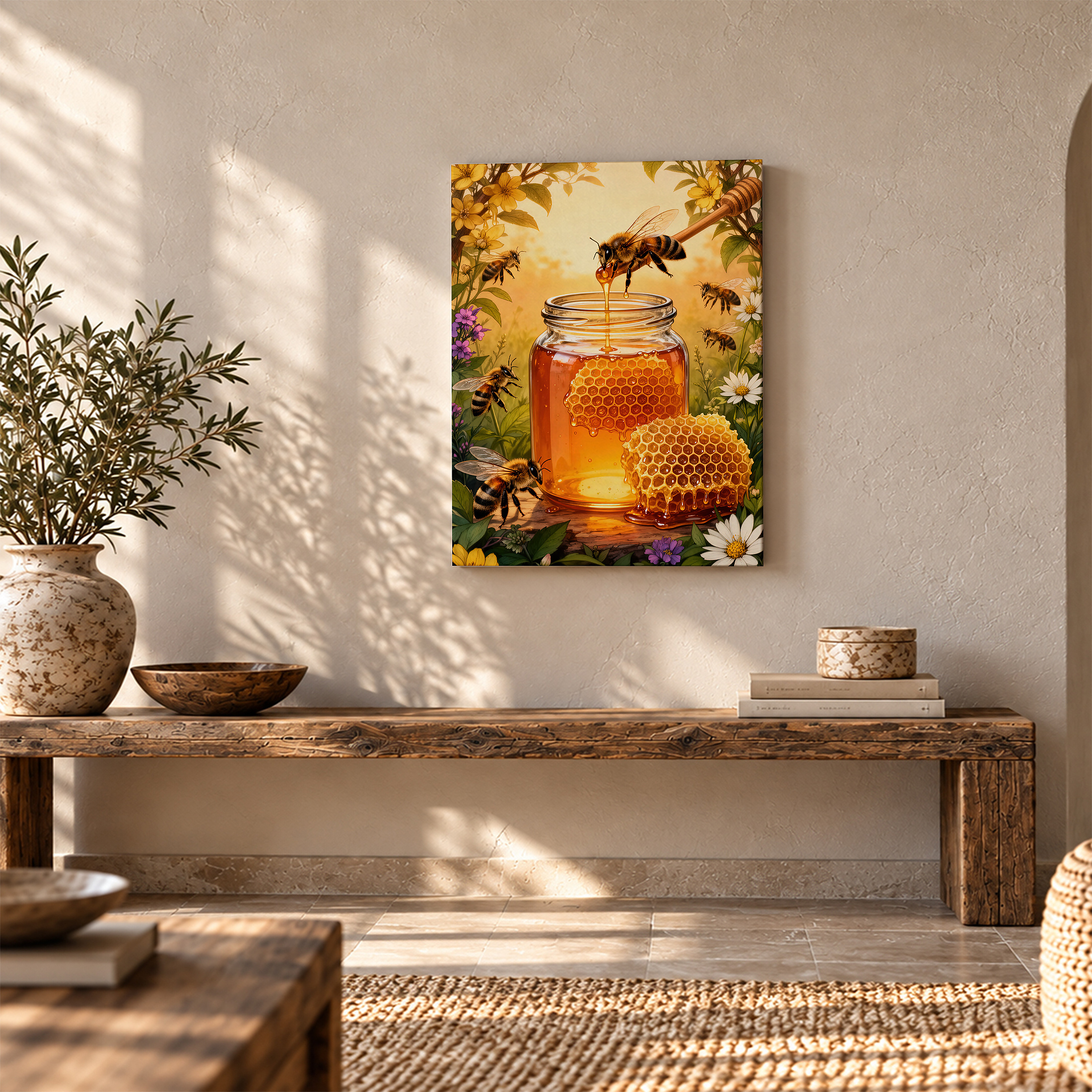 Honey Bee Garden Framed Canvas Wall Art - Warm Nature Art for Home Decor - Image 5