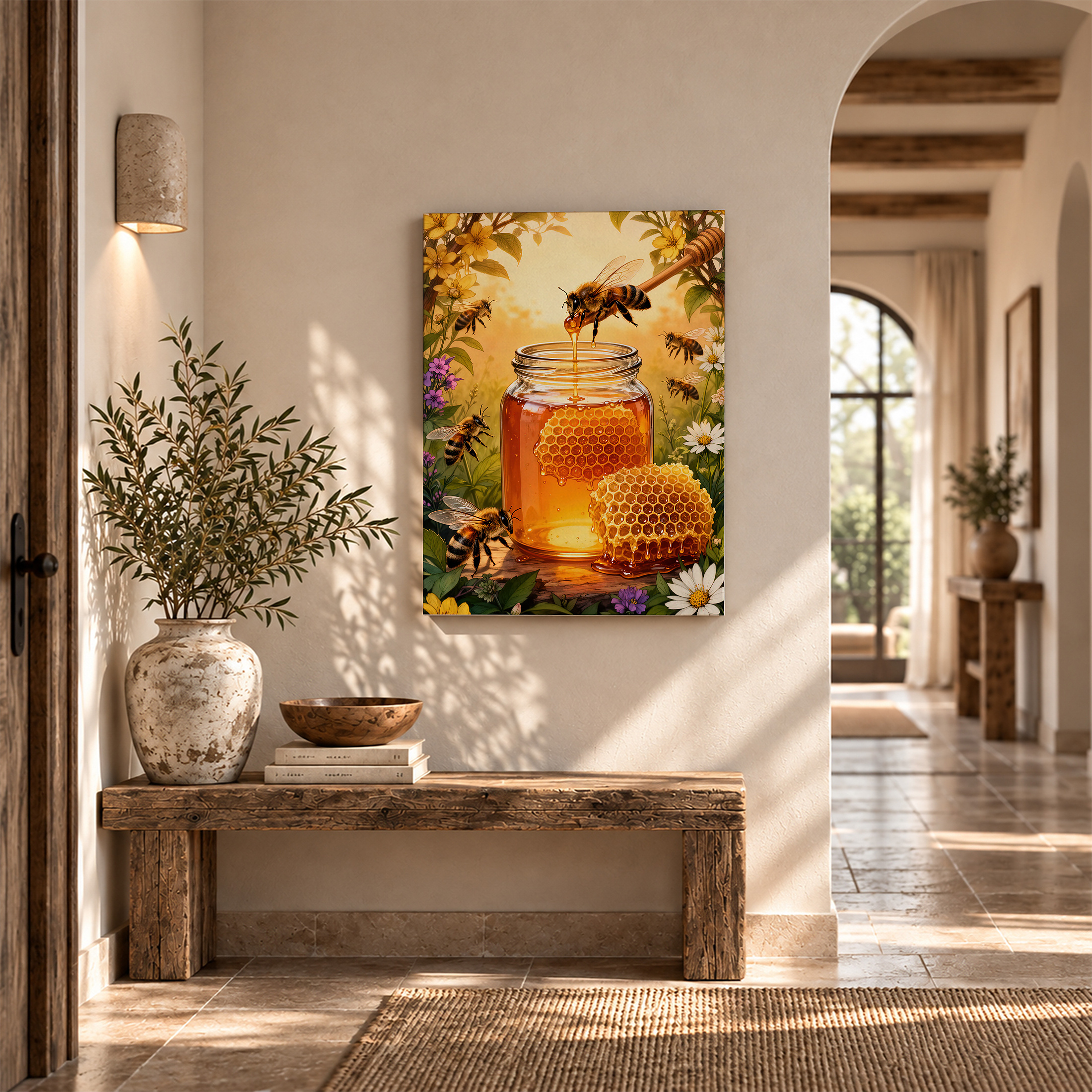 Honey Bee Garden Framed Canvas Wall Art - Warm Nature Art for Home Decor - Image 6