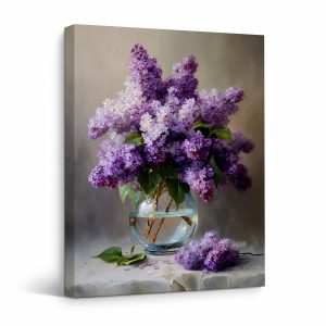Purple Lilac Floral Still Life Framed Canvas Wall Art - Ready to Hang
