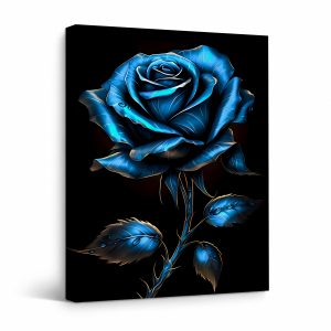 Glossy Blue Rose Framed Canvas Wall Art - Ready to Hang