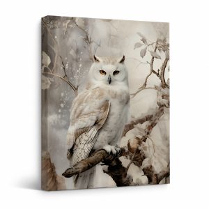 Snowy Owl Winter Forest Framed Canvas Wall Art Ready to Hang